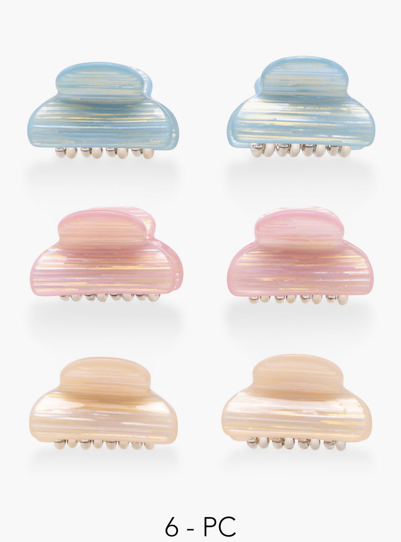 Pack of 6 Curved Hair Clamps with Marble Print-women-hairaccessories-clamps-image-1