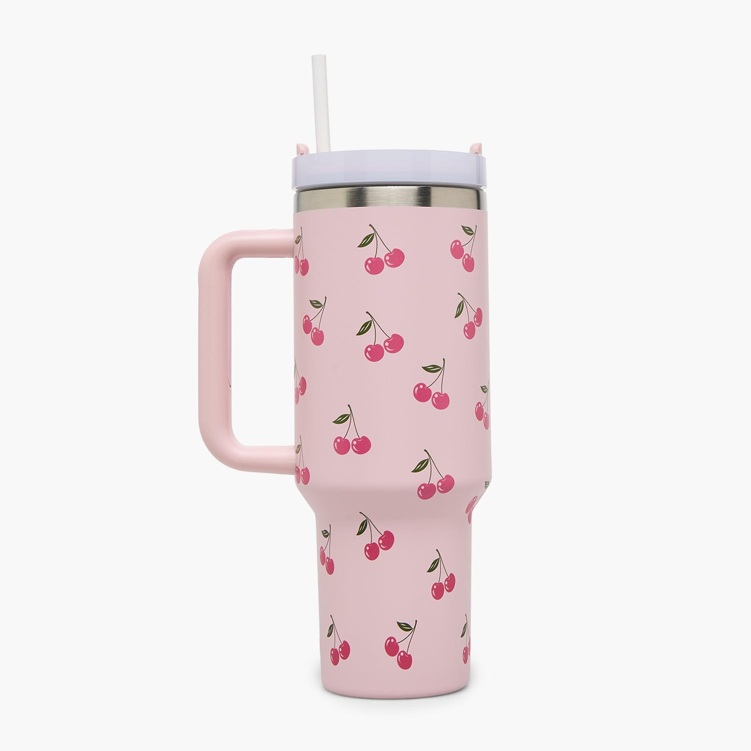Cherry Print Double Wall Stainless Steel Tumbler with Handle-household-dining-drinkserveware-bottles-image-1