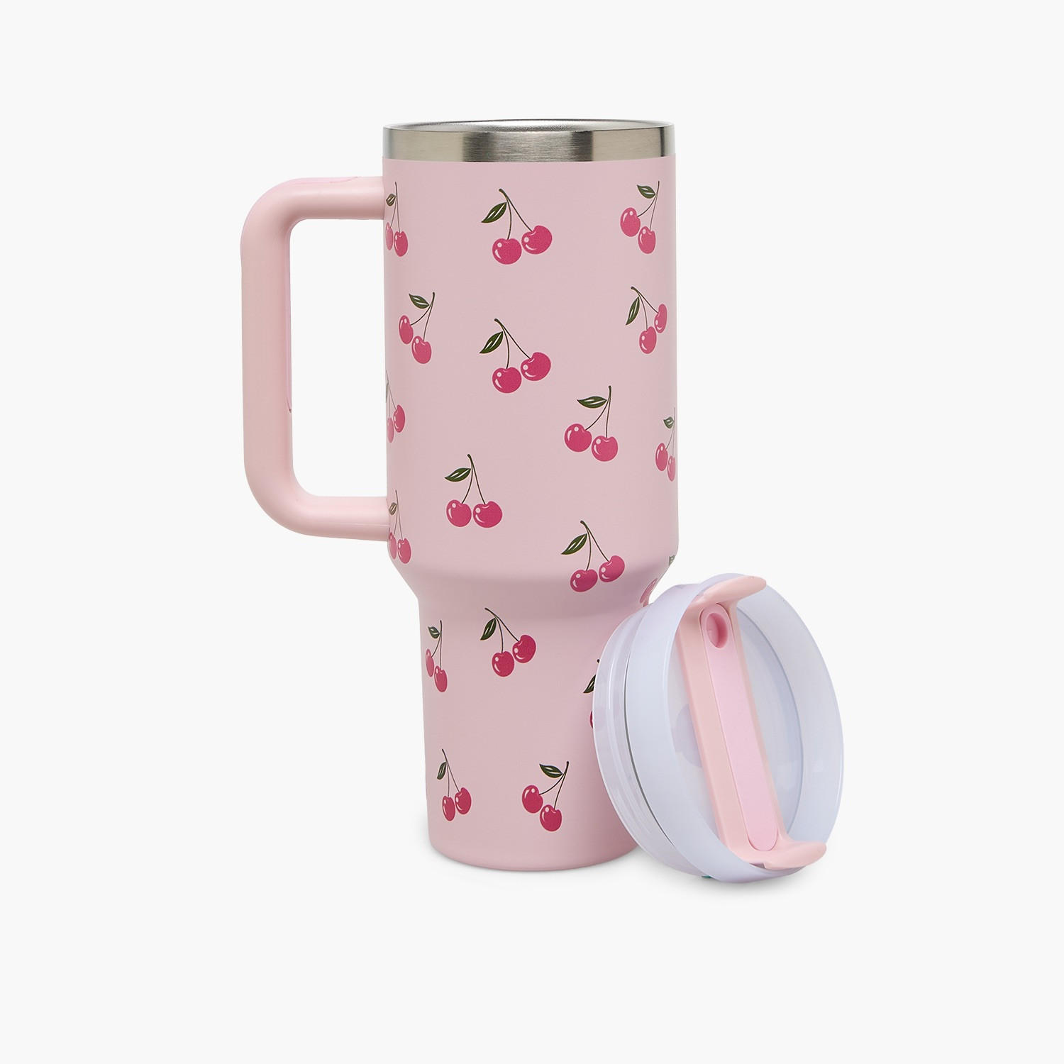 Cherry Print Double Wall Stainless Steel Tumbler with Handle-household-dining-drinkserveware-bottles-image-2