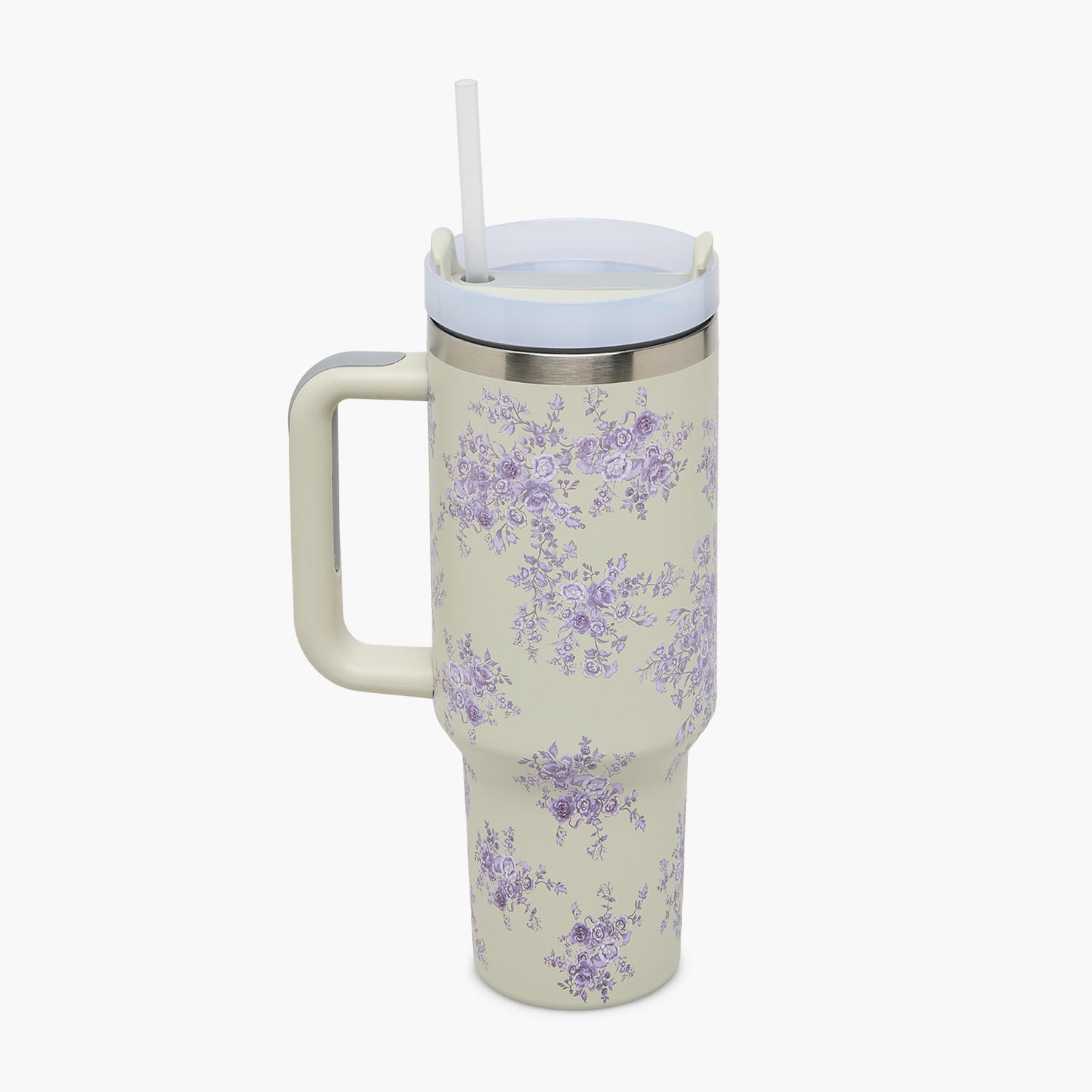Floral Print Double Wall Stainless Steel Tumbler with Straw-household-dining-drinkserveware-bottles-image-2
