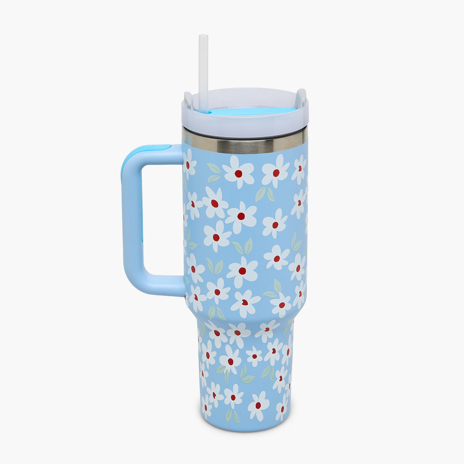 Daisy Print Double Wall Stainless Steel Tumbler with Straw-household-dining-drinkserveware-bottles-image-2