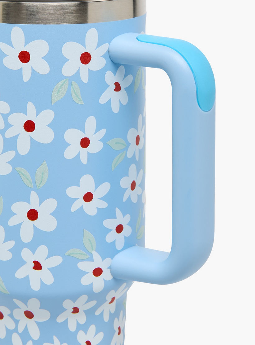 Daisy Print Double Wall Stainless Steel Tumbler with Straw-household-dining-drinkserveware-bottles-image-5