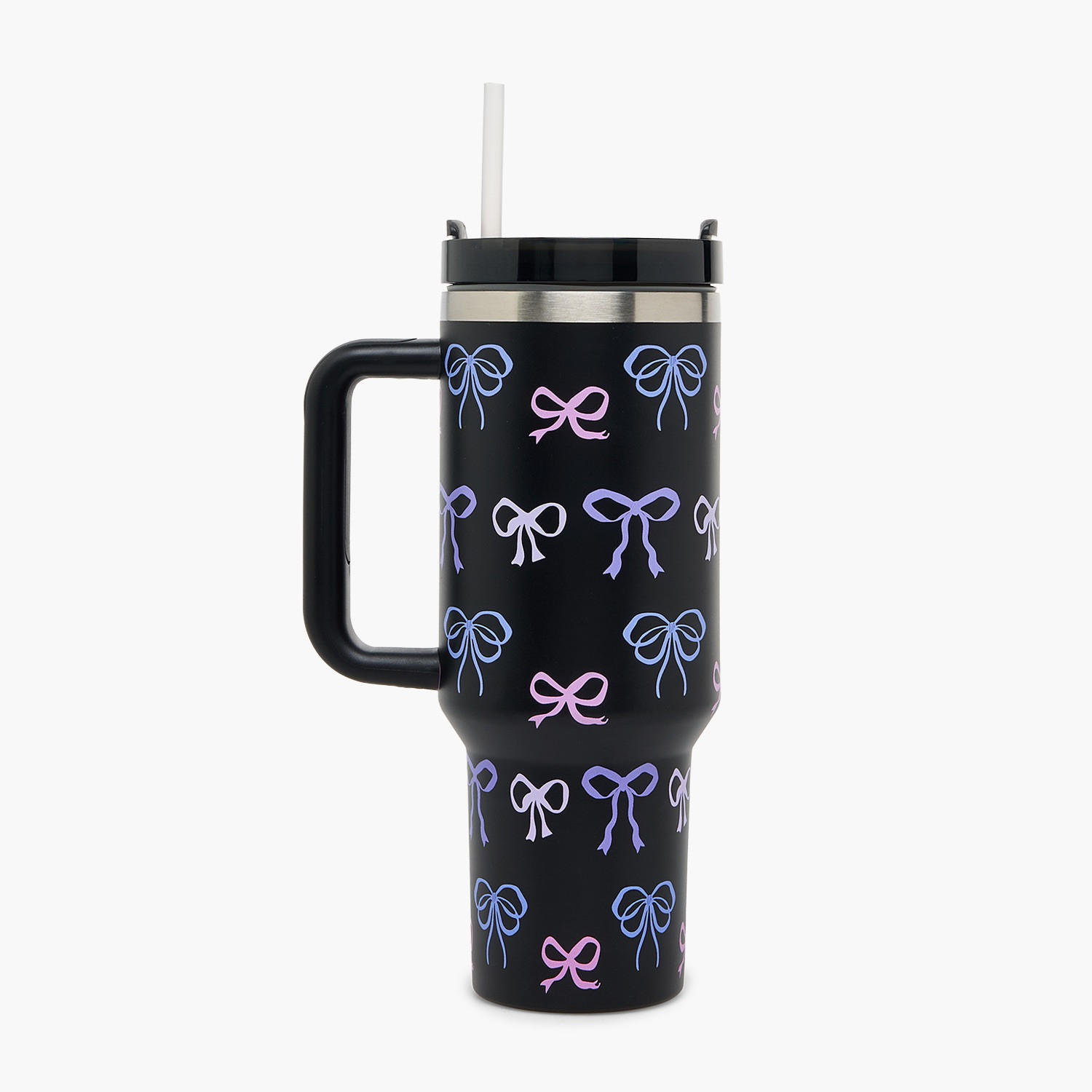 Bow Print Double Wall Stainless Steel Tumbler with Straw-household-dining-drinkserveware-bottles-image-1
