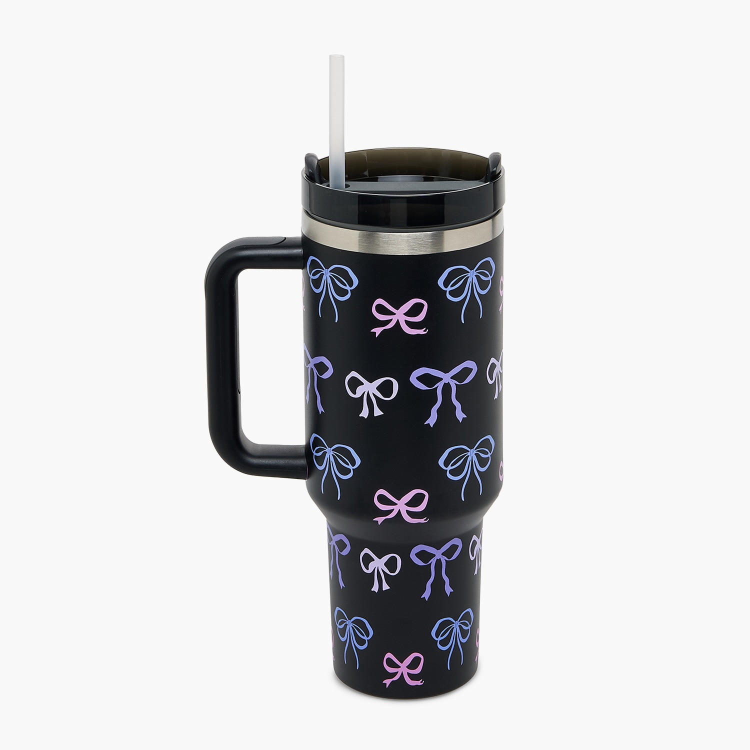 Bow Print Double Wall Stainless Steel Tumbler with Straw-household-dining-drinkserveware-bottles-image-2