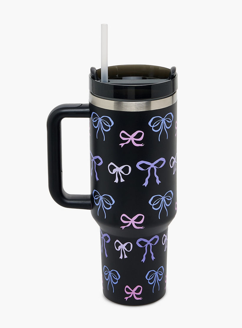 Bow Print Double Wall Stainless Steel Tumbler with Straw-household-dining-drinkserveware-bottles-image-2