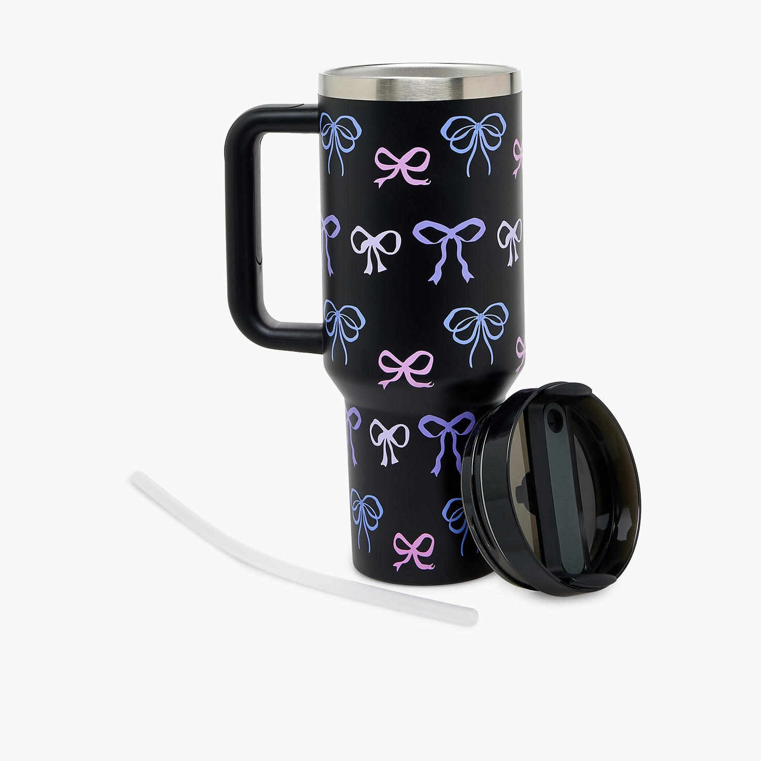 Bow Print Double Wall Stainless Steel Tumbler with Straw-household-dining-drinkserveware-bottles-image-3