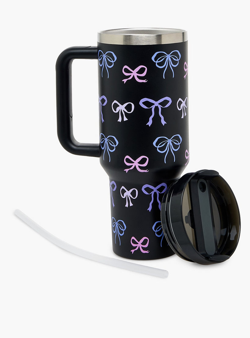 Bow Print Double Wall Stainless Steel Tumbler with Straw-household-dining-drinkserveware-bottles-image-3