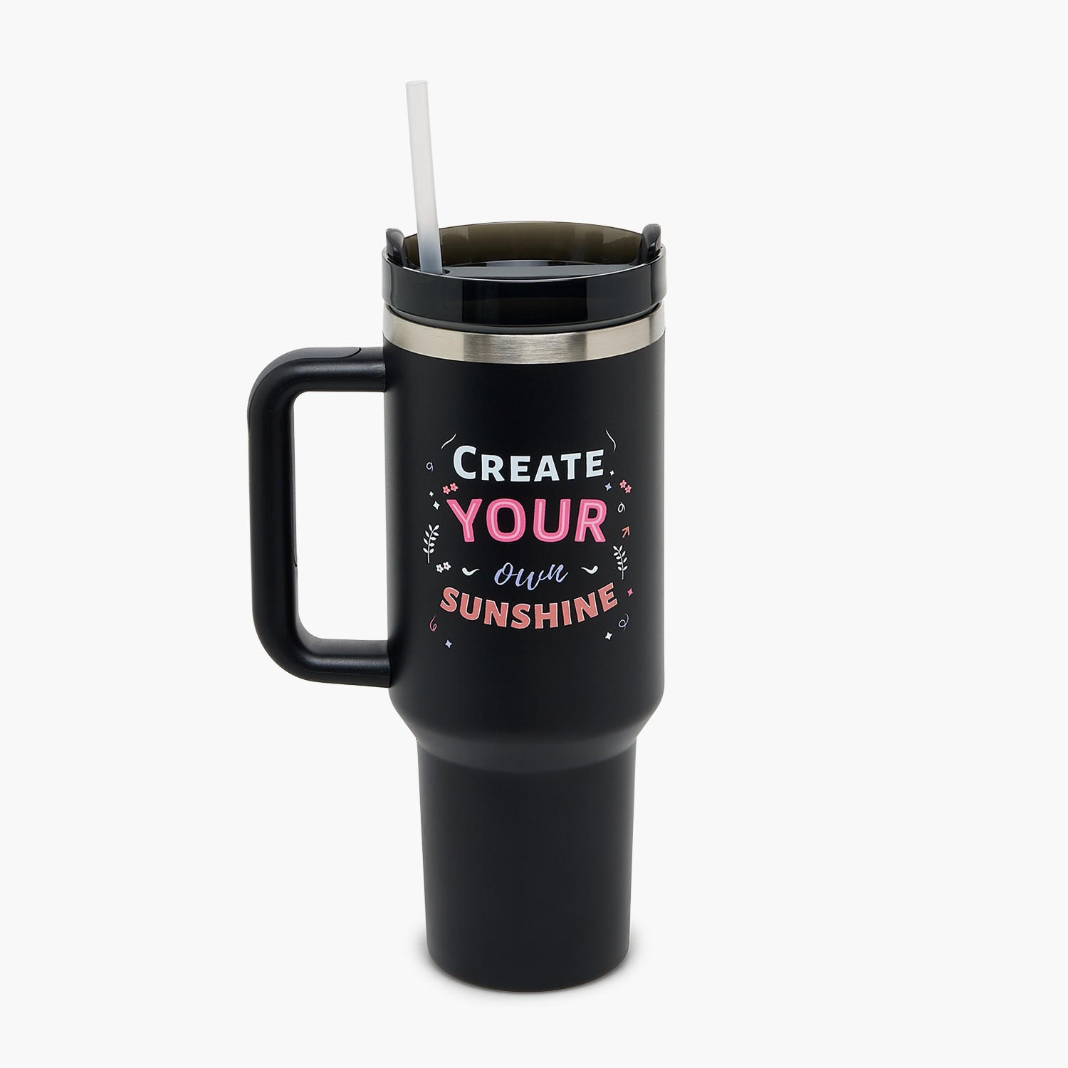 Slogan Print Double Wall Stainless Steel Tumbler with Straw-household-dining-drinkserveware-bottles-image-2