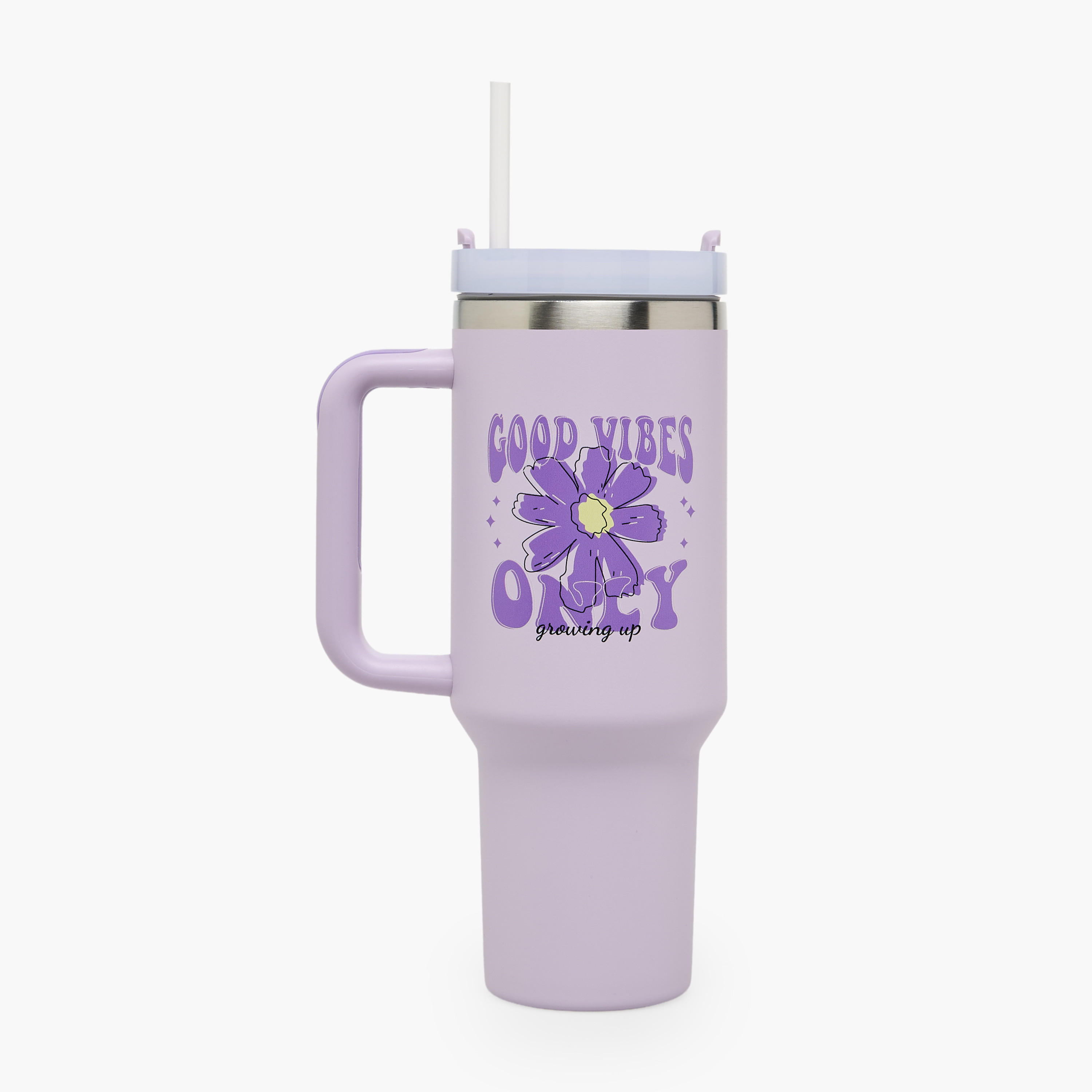 Slogan Print Double Wall Stainless Steel Tumbler with Handle-household-dining-drinkserveware-bottles-image-1