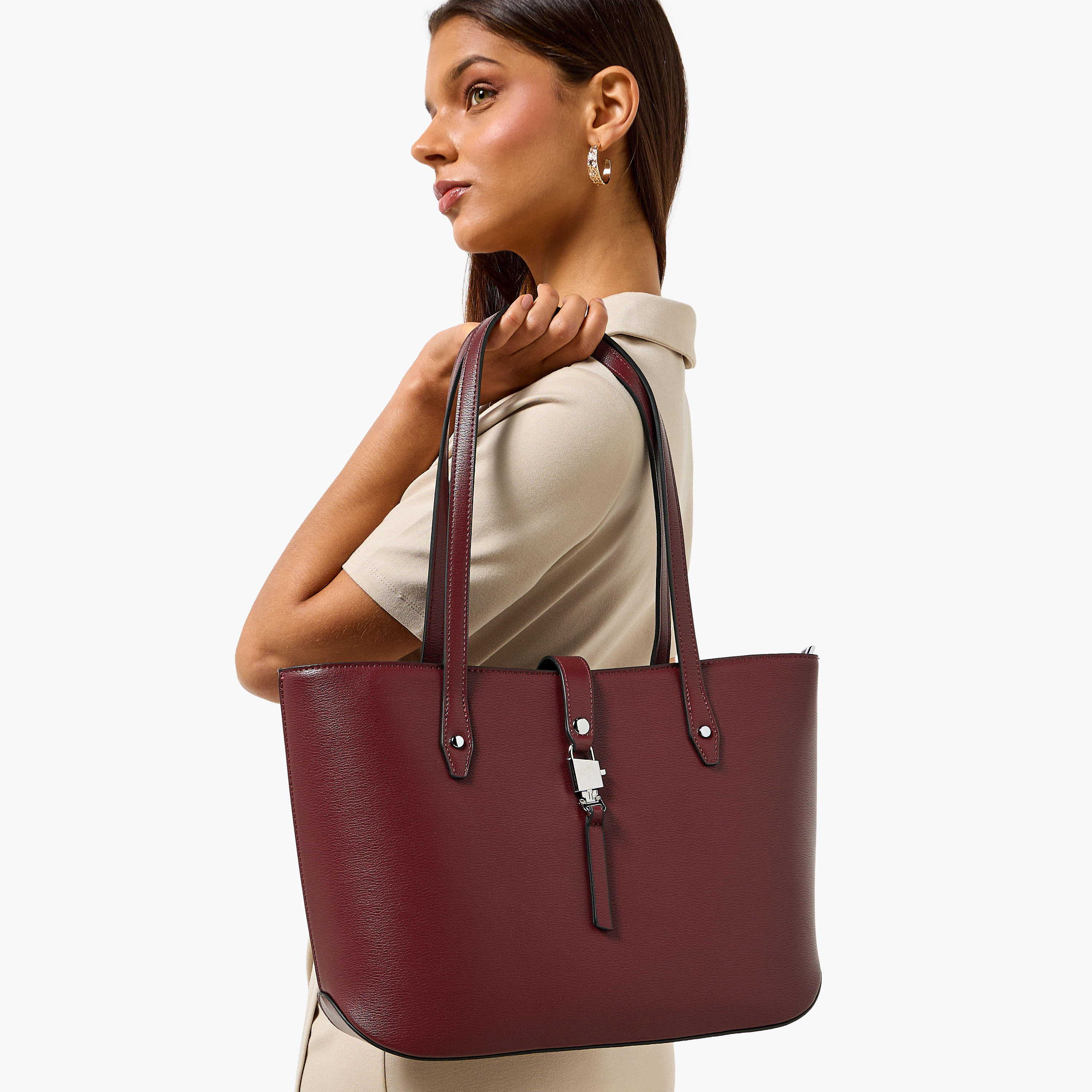 Sasha Solid Tote Bag with Double Handle-women-bagsandwallets-handbags-image-2