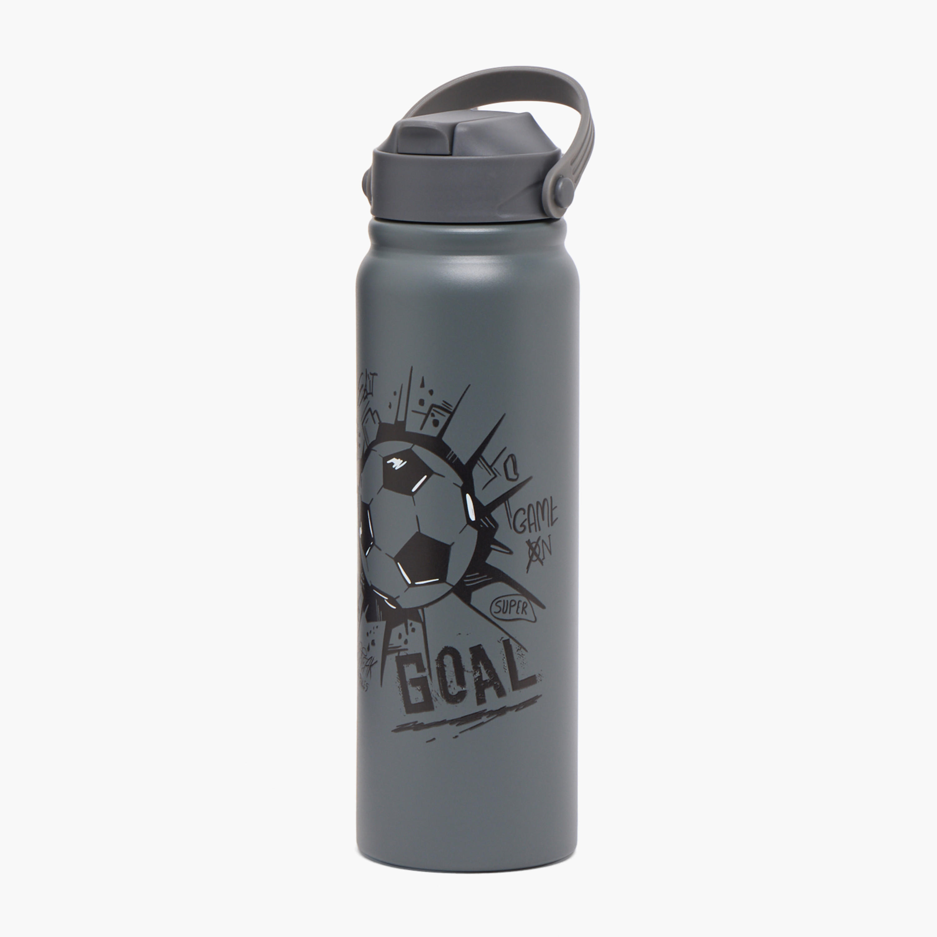 Football Print Stainless Steel Water Bottle with Flip Spout and Handle - 800 ml-school-waterbottles-image-1