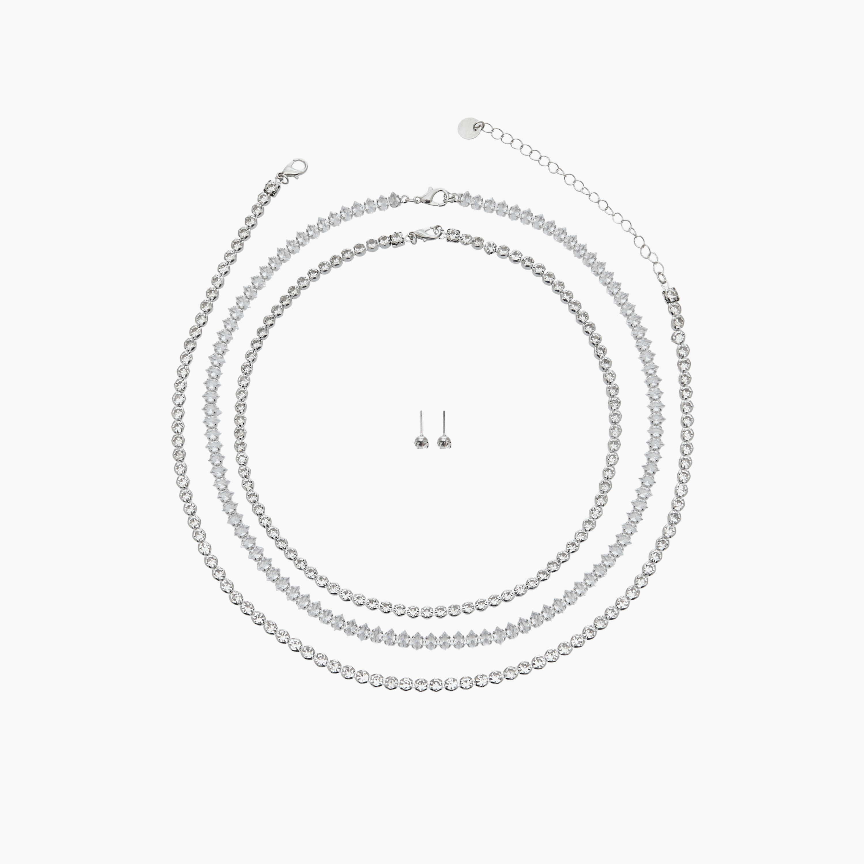 Set of 4 - Stone Embellished Silver Tone Necklace and Earrings-women-watchesandjewellery-jewellery-jewellerysets-image-1