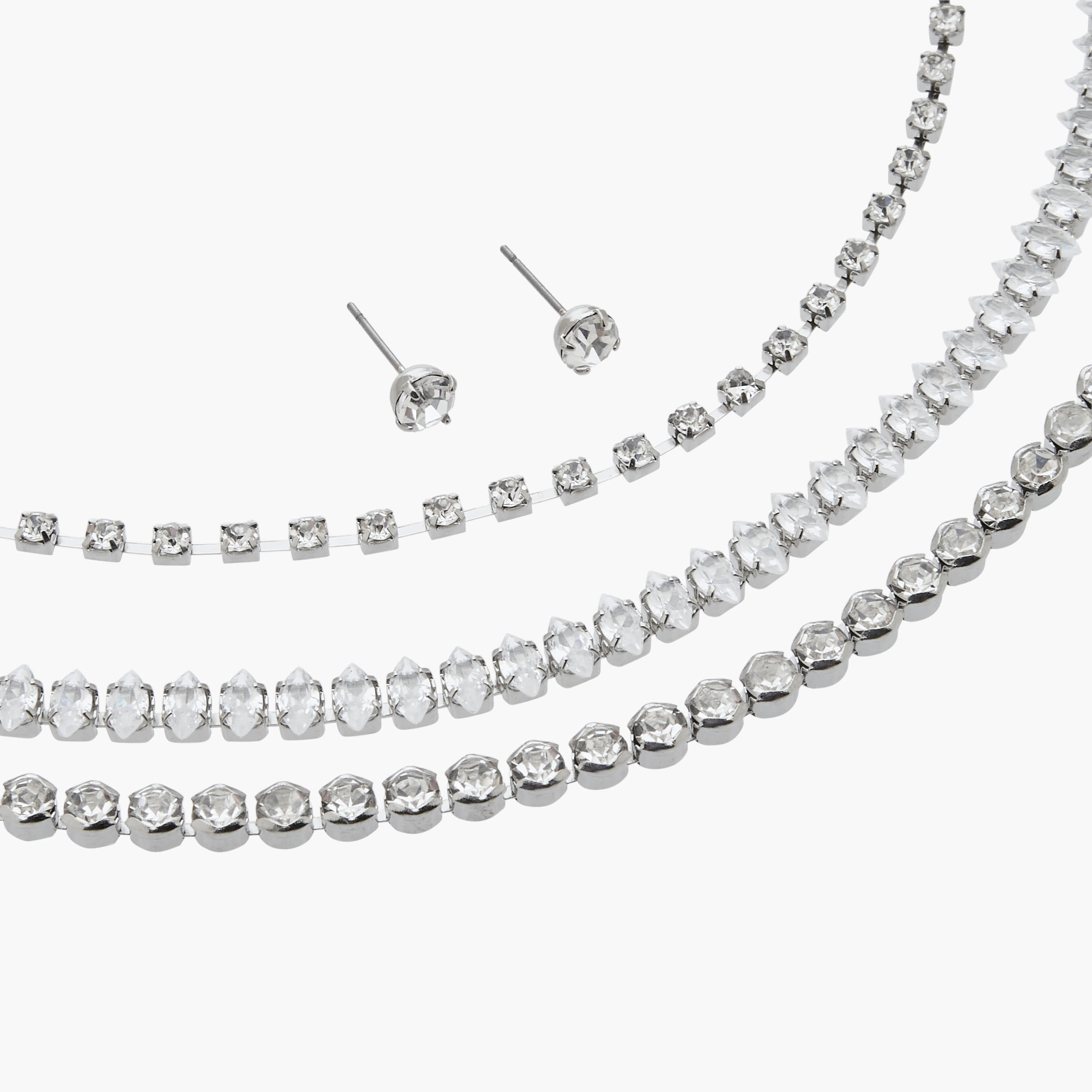 Set of 4 - Stone Embellished Silver Tone Necklace and Earrings-women-watchesandjewellery-jewellery-jewellerysets-image-5