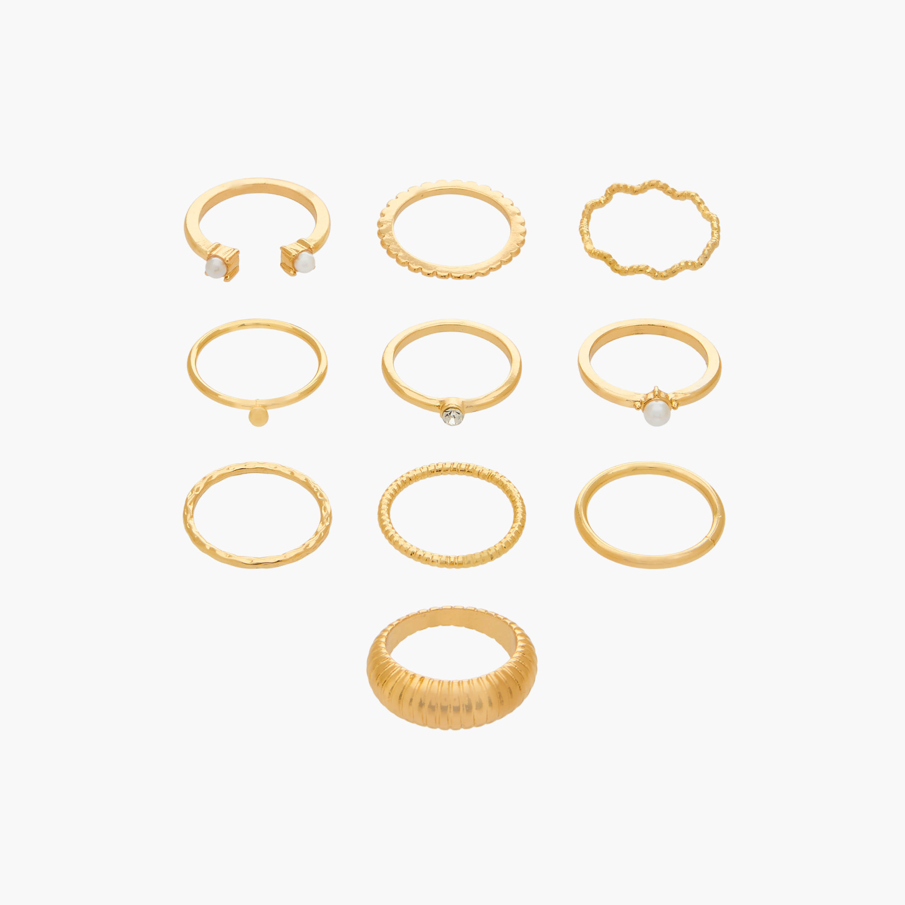 Set of 10 - Gold Tone Ring with Assorted Design-women-watchesandjewellery-jewellery-rings-image-1