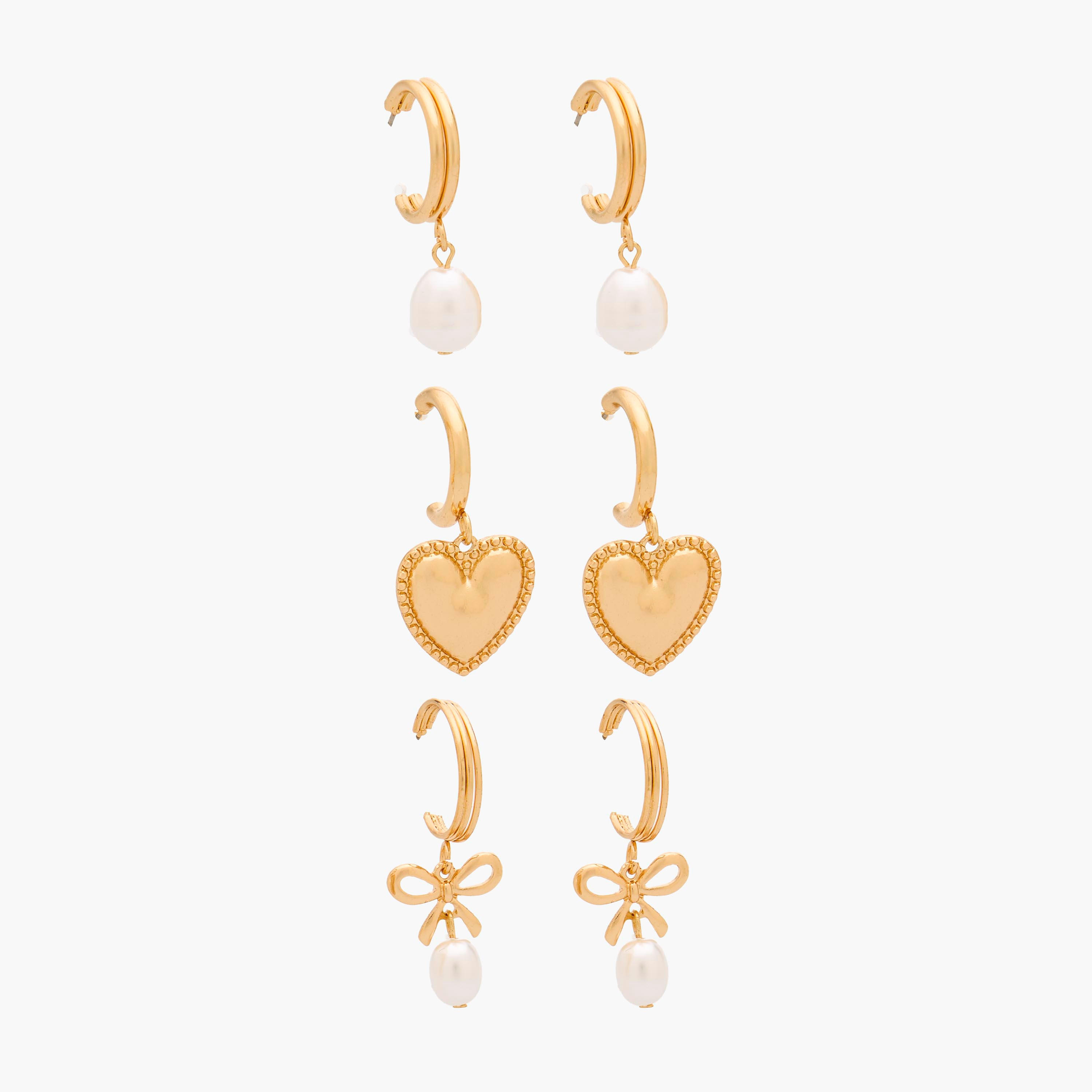 حلقان بتشطيب ميتاليك طوق بمكبس إغلاق خلفي - طقم 3 أزواج-women-watchesandjewellery-jewellery-earrings-image-1