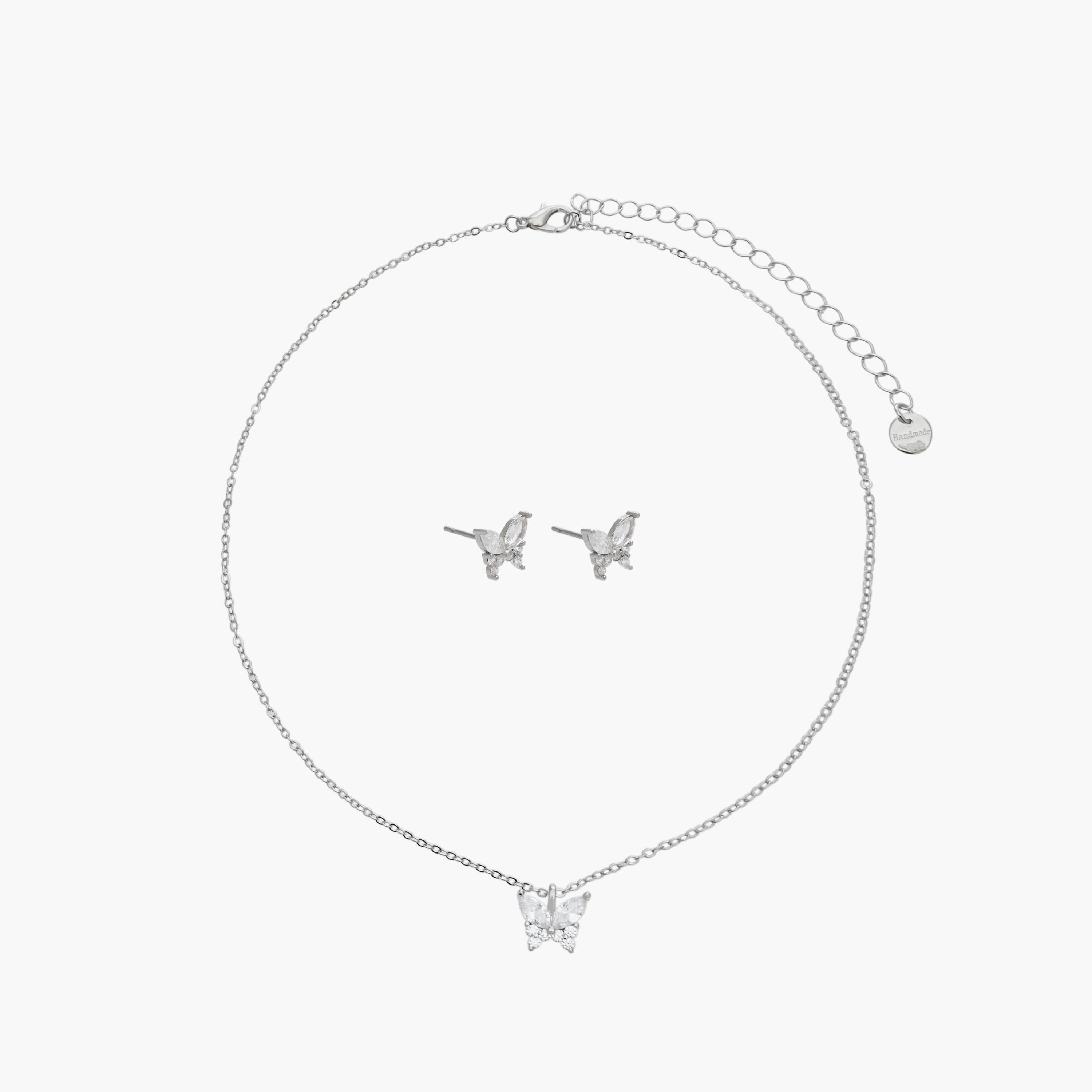 Set of 2 - Cubic Zirconia Stone Embellished Butterfly Pendant Necklace and Earrings-women-watchesandjewellery-jewellery-jewellerysets-image-1