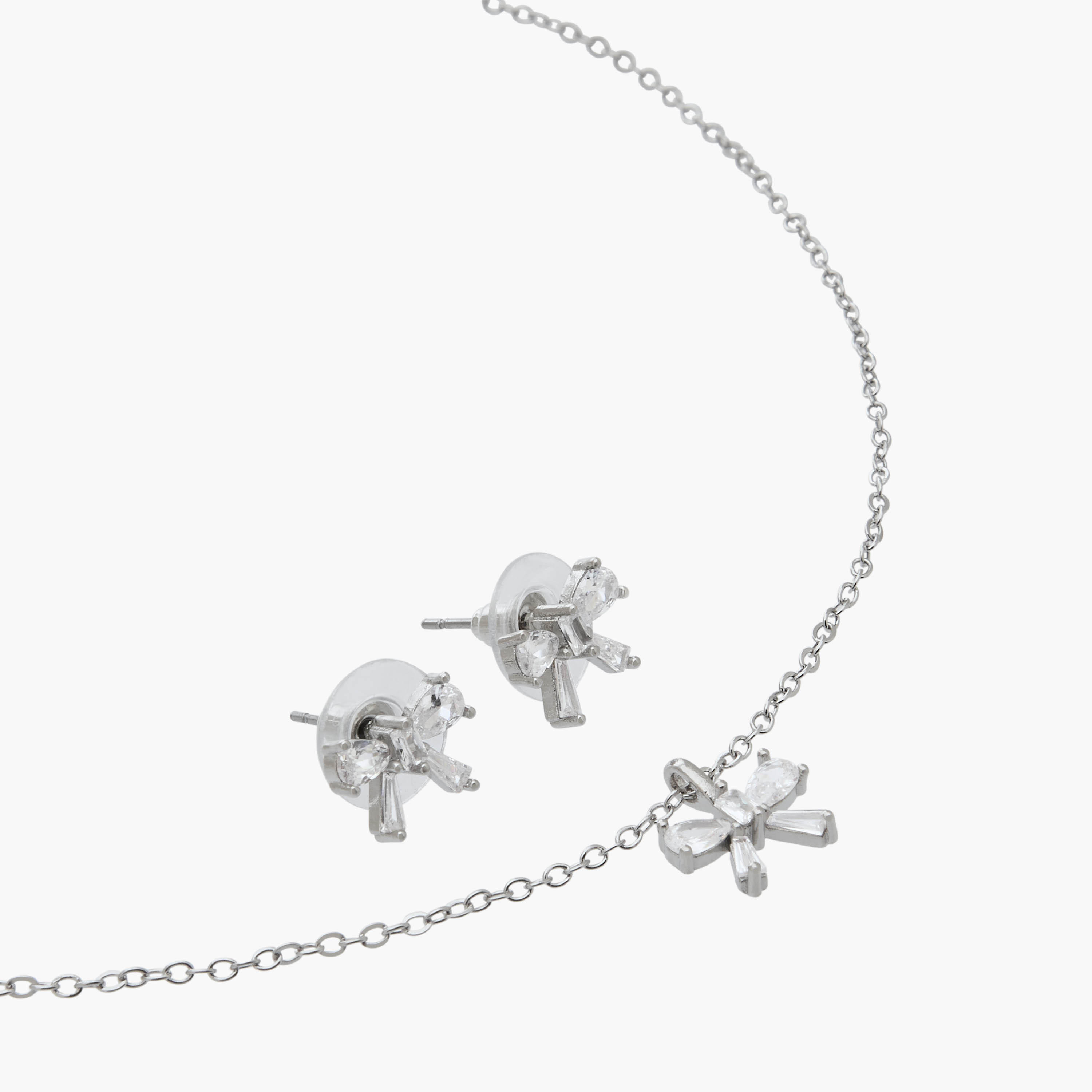 Set of 2 - Cubic Zirconia Embellished Bow Pendant Necklace and Earrings-women-watchesandjewellery-jewellery-jewellerysets-image-3