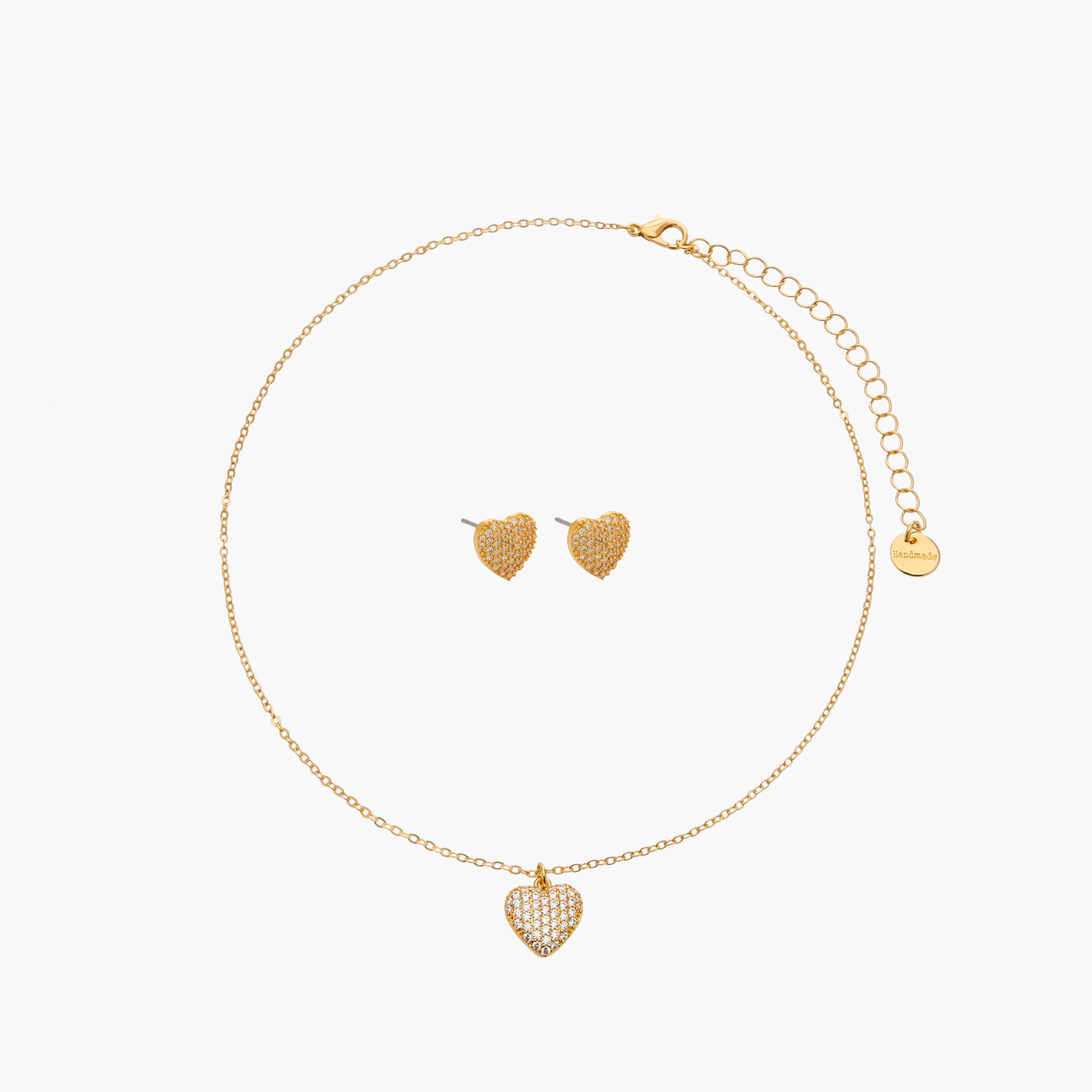 Set of 2 - Cubic Zirconia Stone Embellished Heart Pendant Necklace and Earrings-women-watchesandjewellery-jewellery-jewellerysets-image-1