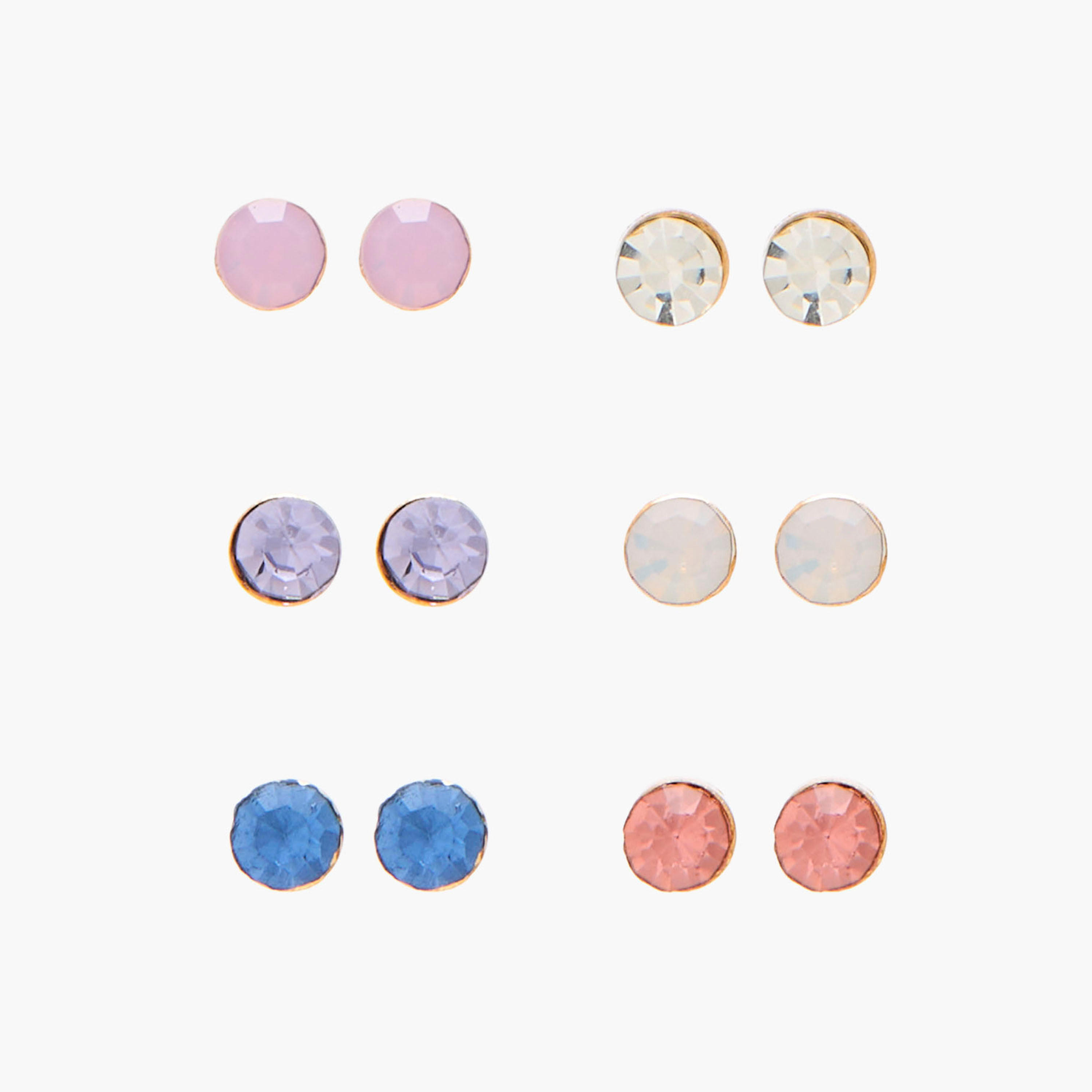حلقان دبوس مزينة بلون ذهبي ومكبس إغلاق خلفي - طقم 6 أزواج-women-watchesandjewellery-jewellery-earrings-image-1