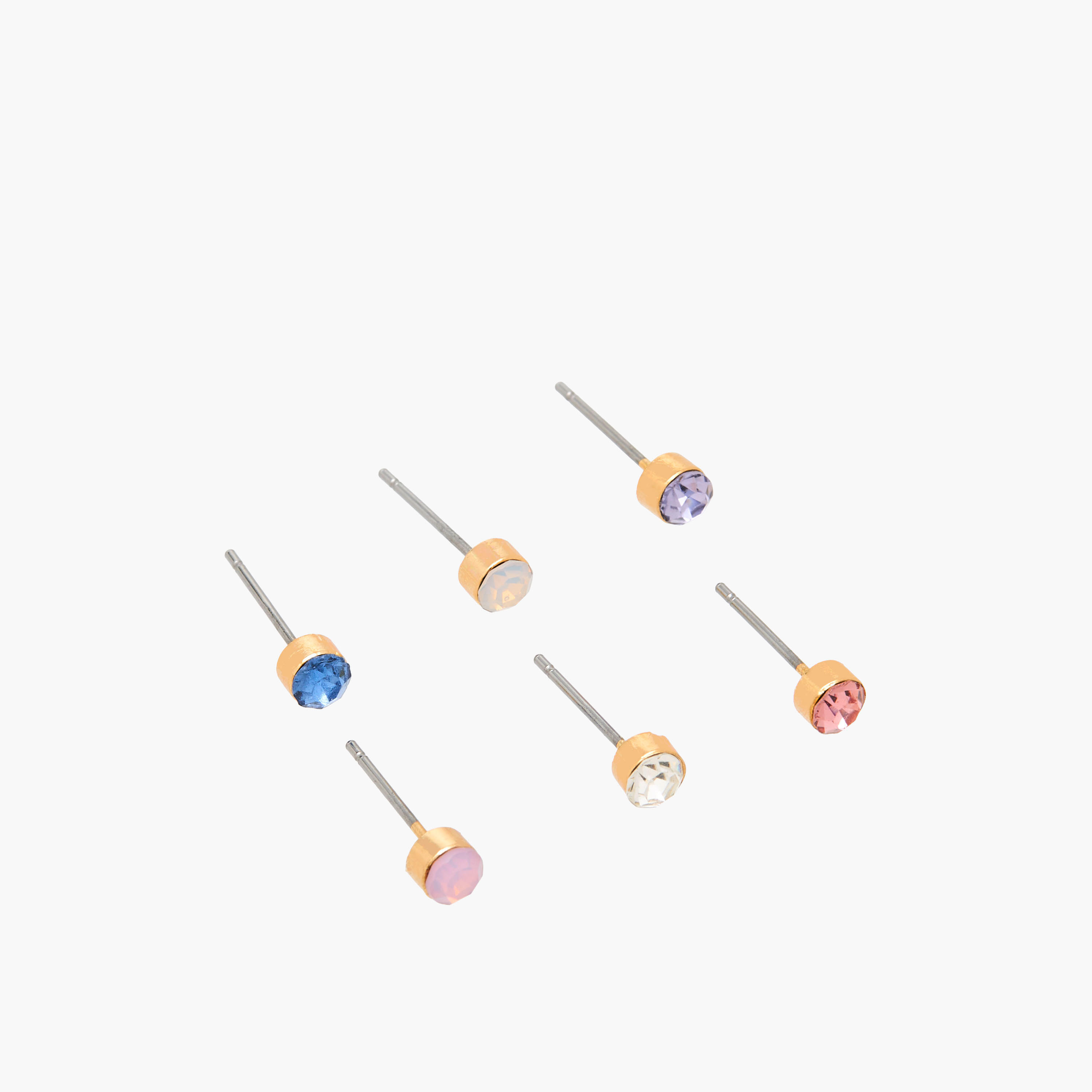 حلقان دبوس مزينة بلون ذهبي ومكبس إغلاق خلفي - طقم 6 أزواج-women-watchesandjewellery-jewellery-earrings-image-2