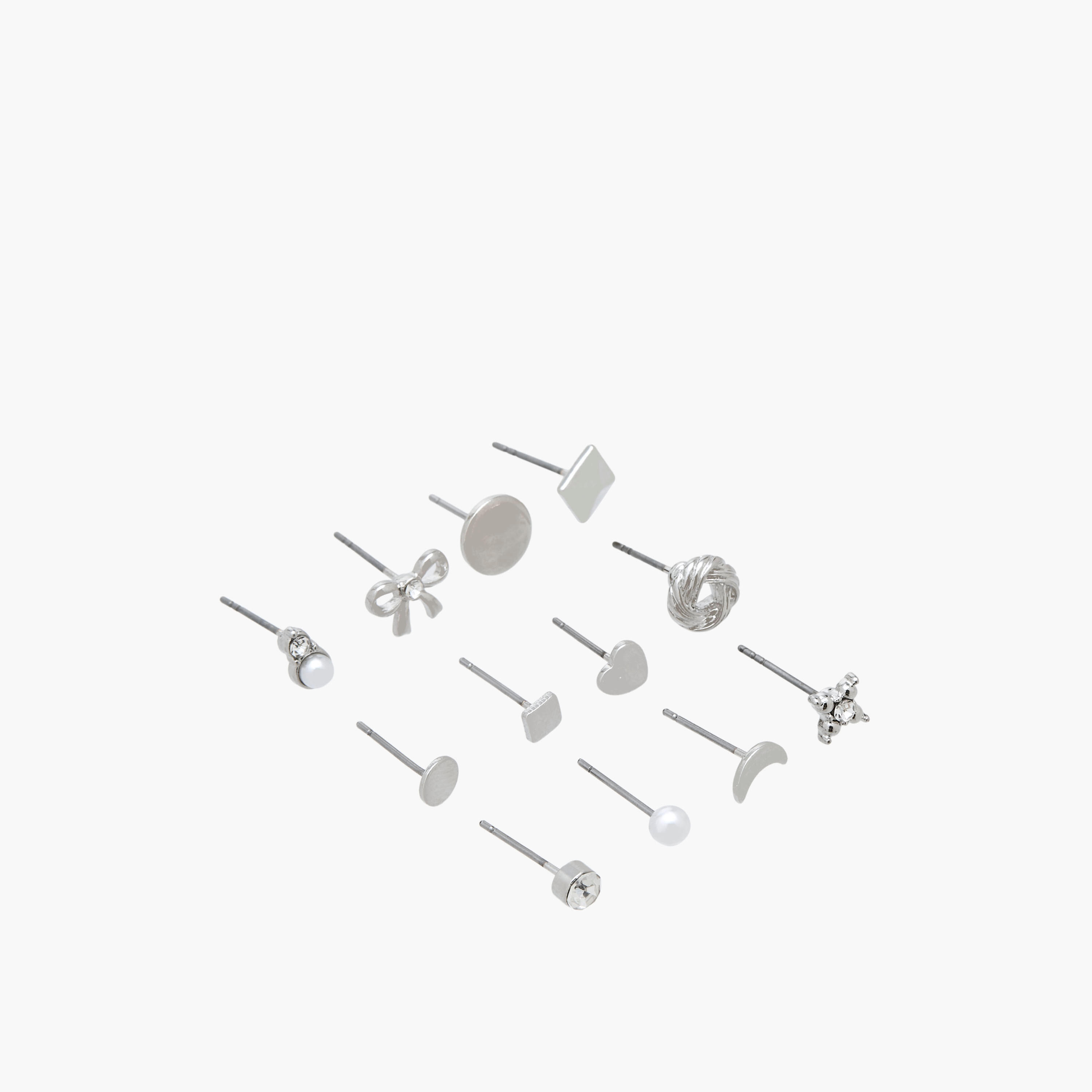 Pack of 12 Silver Tone Stud Earrings with Pushback Closure-women-watchesandjewellery-jewellery-earrings-image-2