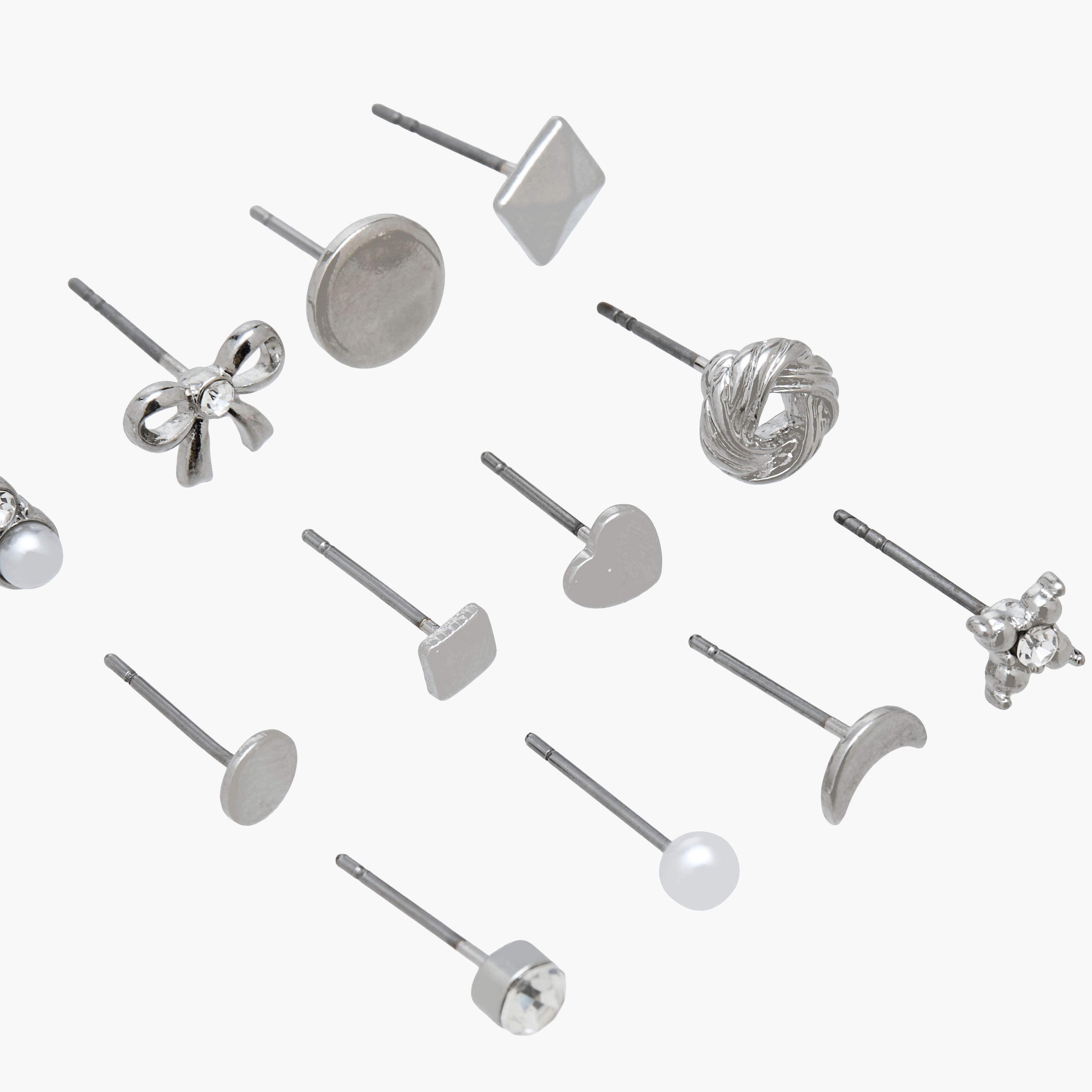 Pack of 12 Silver Tone Stud Earrings with Pushback Closure-women-watchesandjewellery-jewellery-earrings-image-3