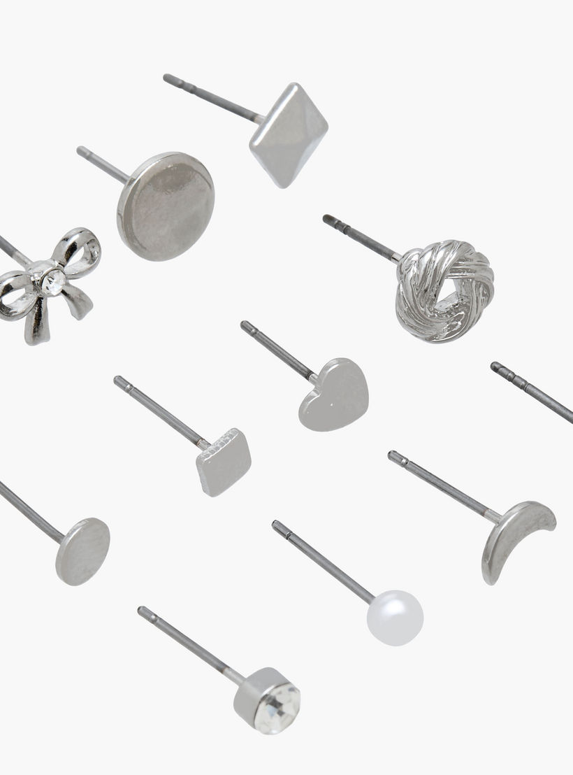 Pack of 12 Silver Tone Stud Earrings with Pushback Closure-women-watchesandjewellery-jewellery-earrings-image-3