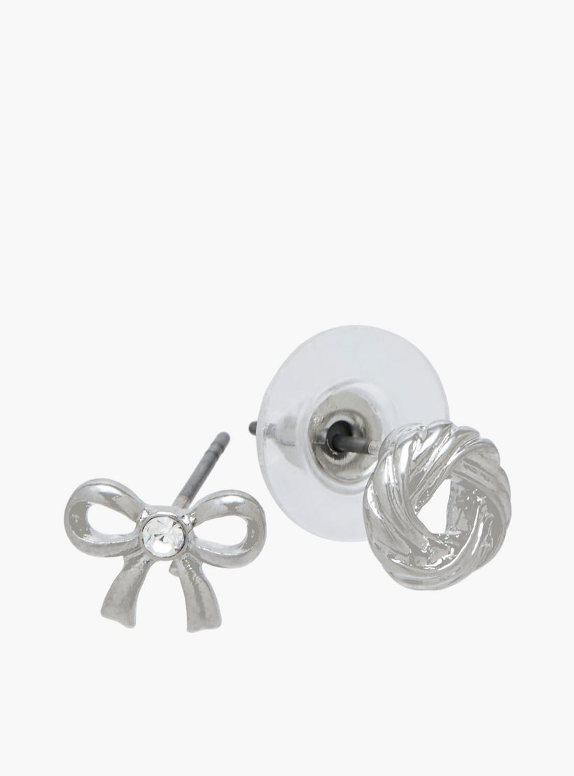 Pack of 12 Silver Tone Stud Earrings with Pushback Closure-women-watchesandjewellery-jewellery-earrings-image-4