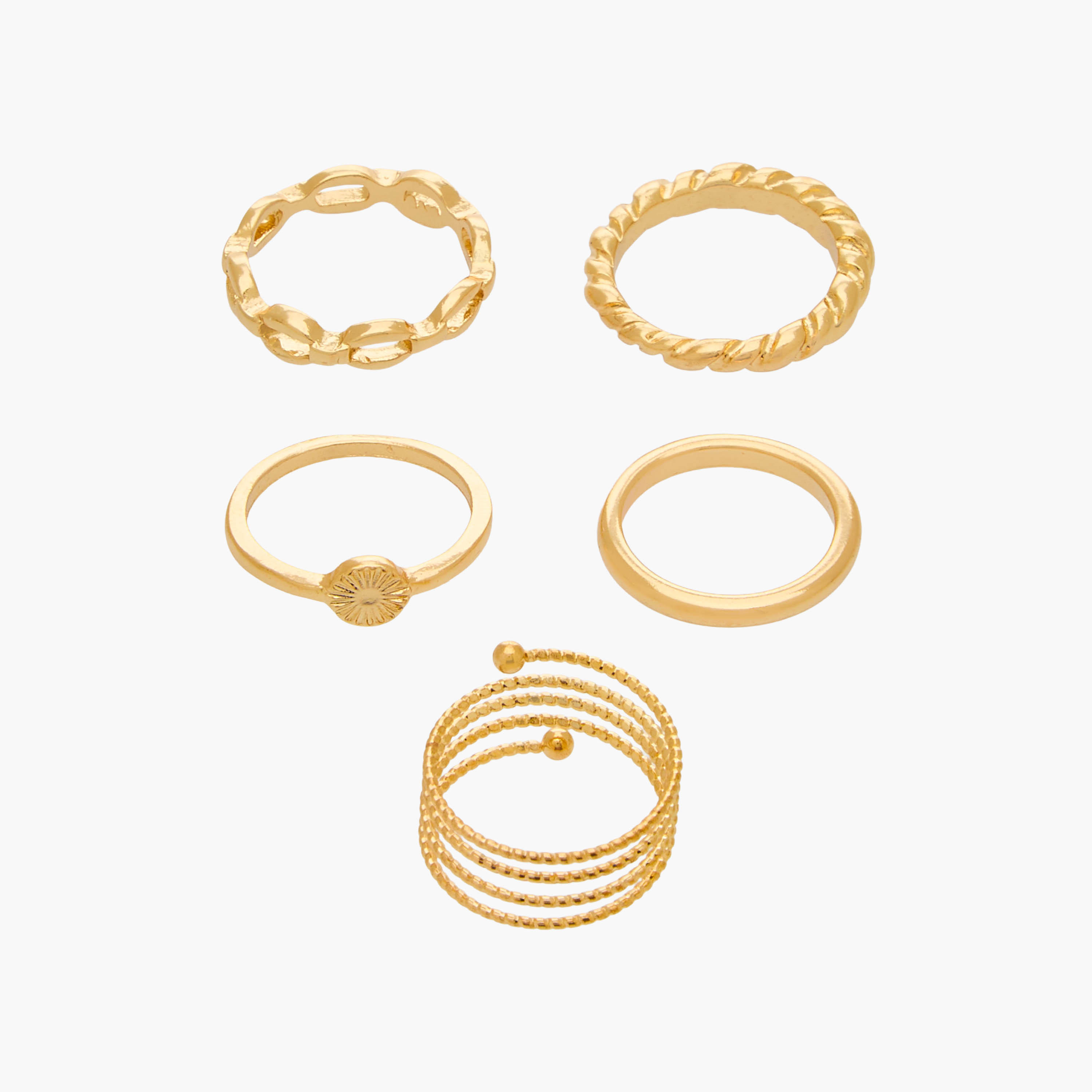 Set of 5 - Gold Tone Ring with Assorted Design-women-watchesandjewellery-jewellery-rings-image-1