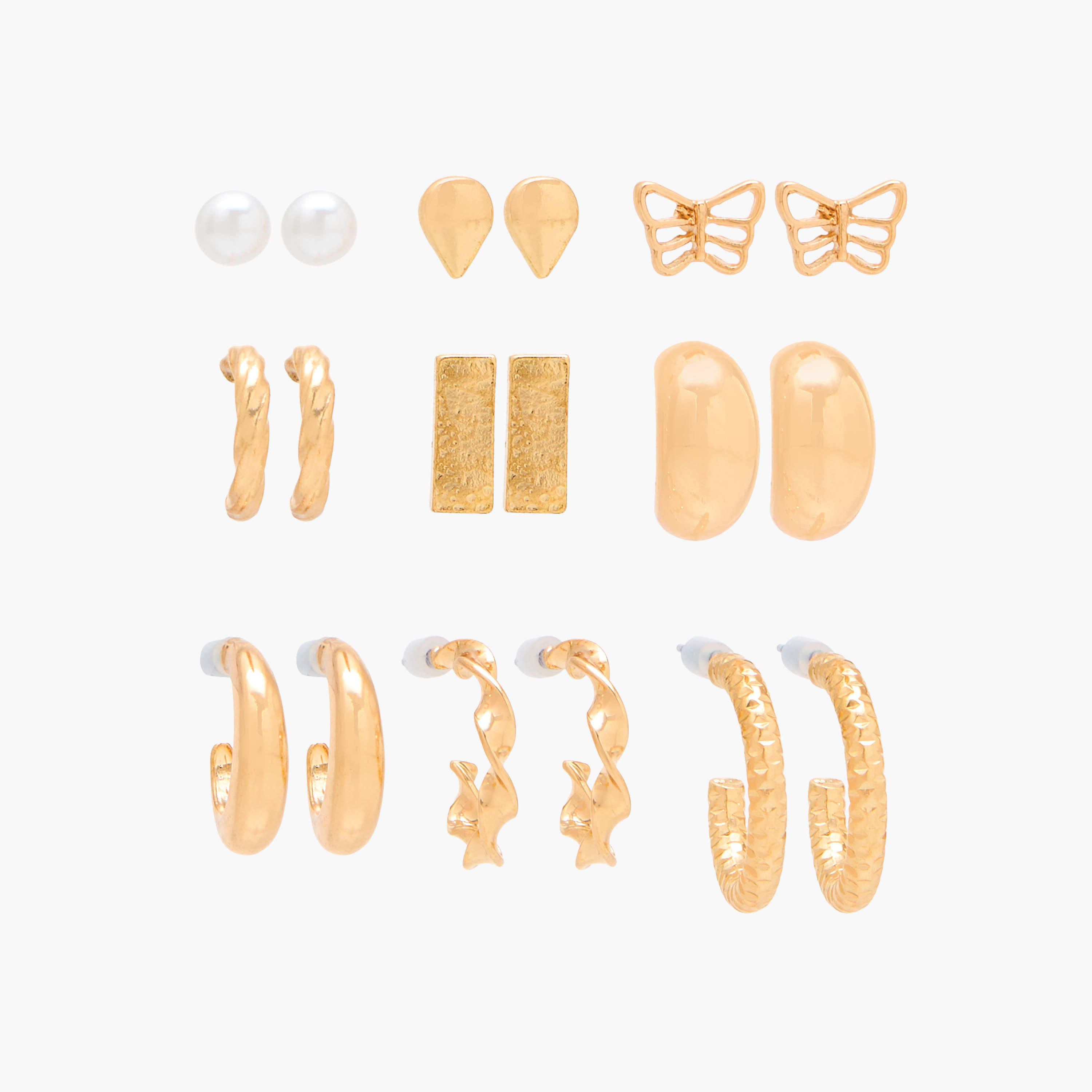 Pack of 9 Gold Tone Earrings with Pushback Closure-women-watchesandjewellery-jewellery-earrings-image-1