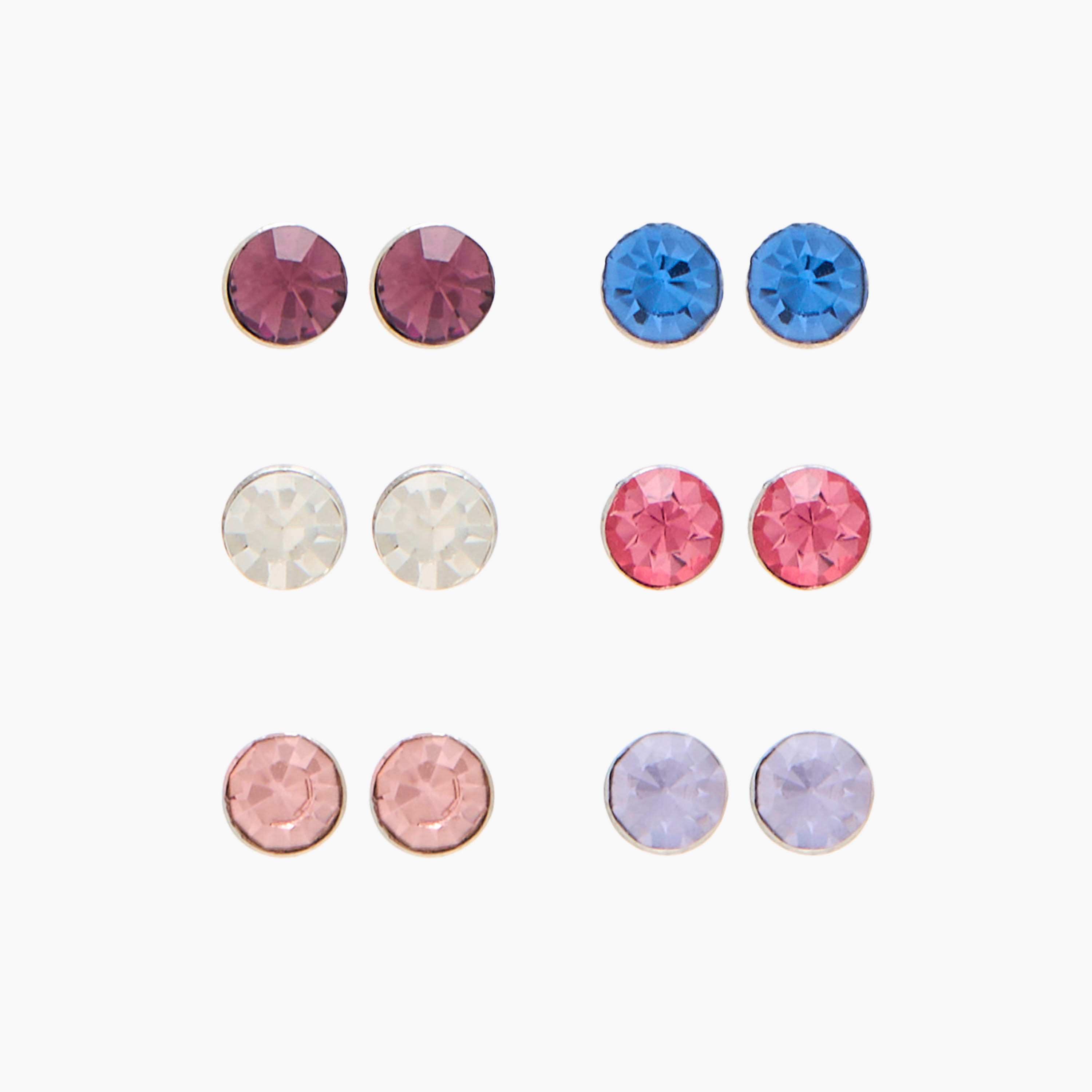 حلق مرصع فضي اللون بمكبس إغلاق خلفي - طقم من 6 أزواج-women-watchesandjewellery-jewellery-earrings-image-1