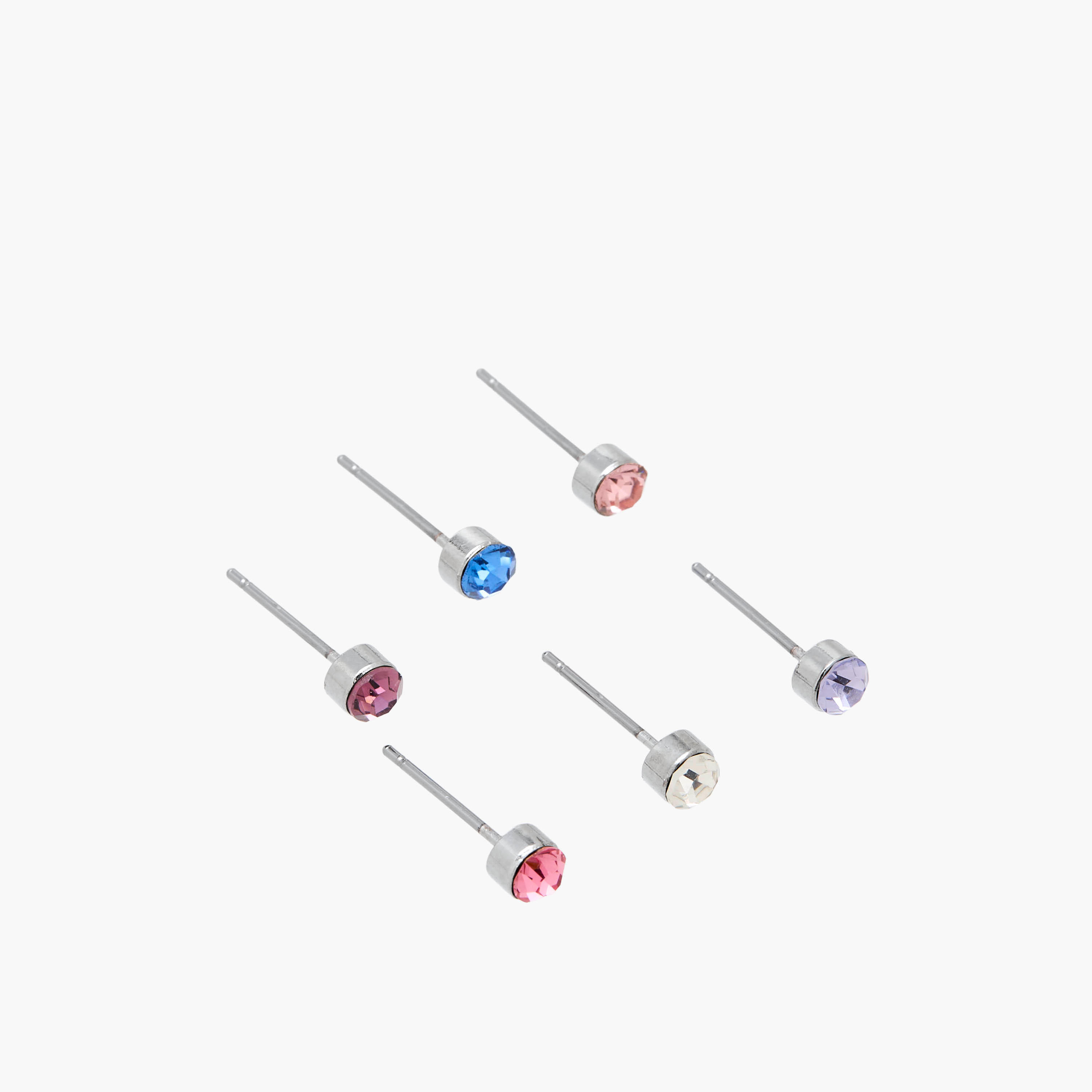 حلق مرصع فضي اللون بمكبس إغلاق خلفي - طقم من 6 أزواج-women-watchesandjewellery-jewellery-earrings-image-2