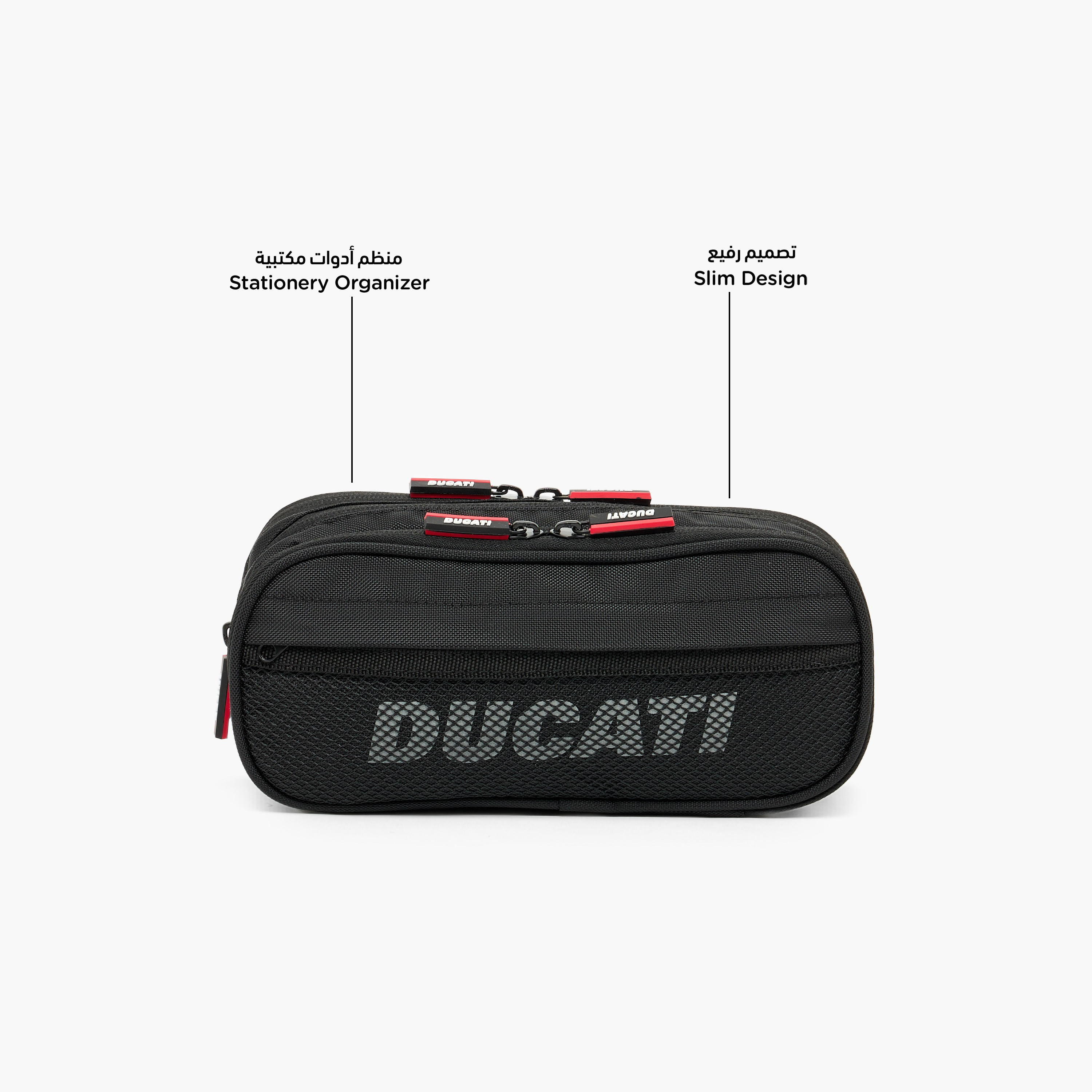 Ducati Logo Print Pencil Pouch with 3 Compartments-school-stationery-pencilcases-image-2