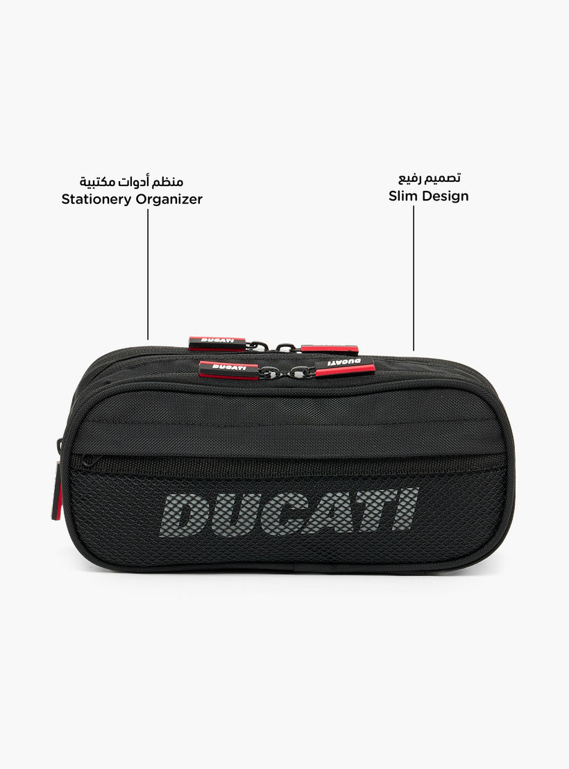 Ducati Logo Print Pencil Pouch with 3 Compartments-school-stationery-pencilcases-image-2