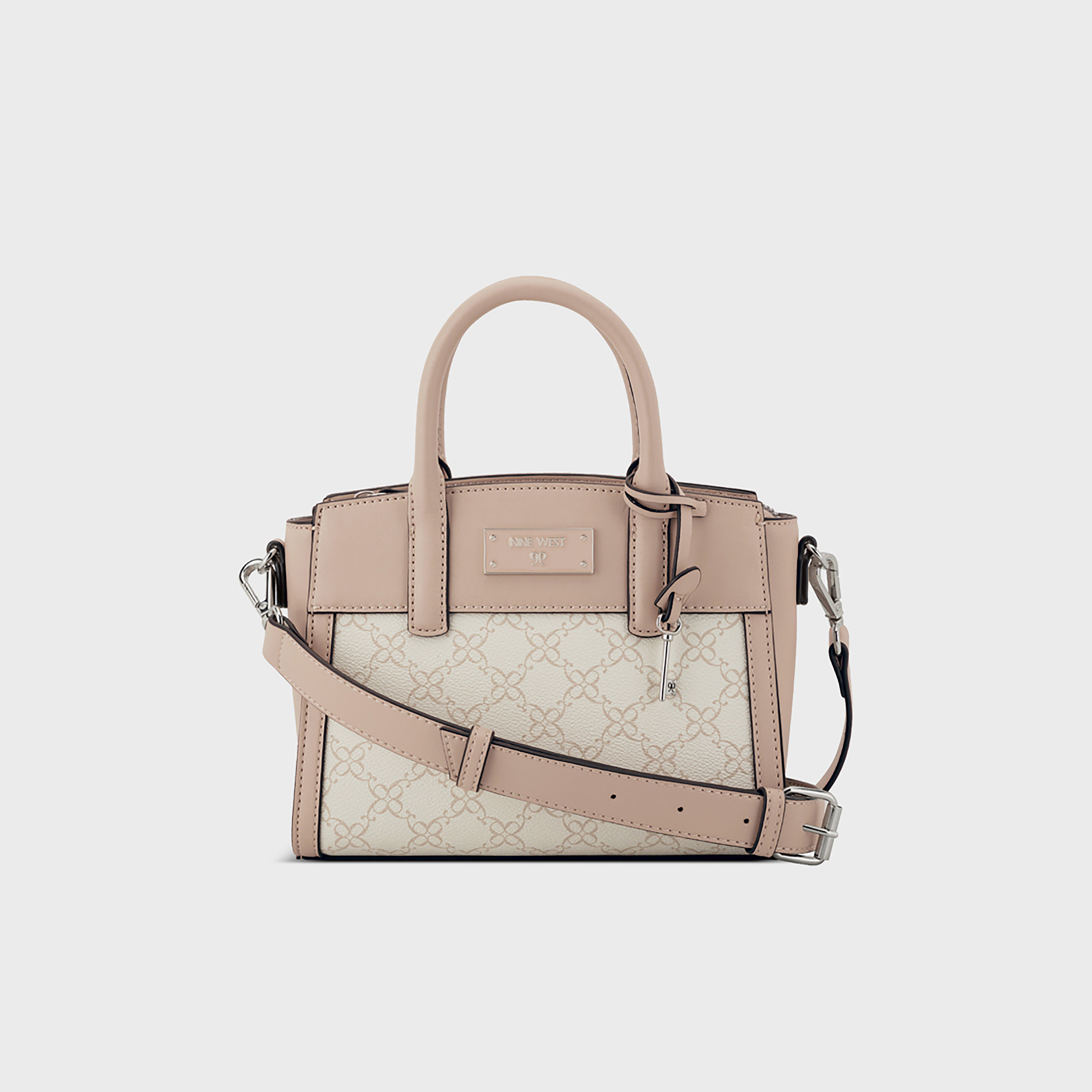 Nine West Ledger Monogram Double Handle Satchel Bag with Zipper Closure-women-bagsandwallets-handbags-image-1