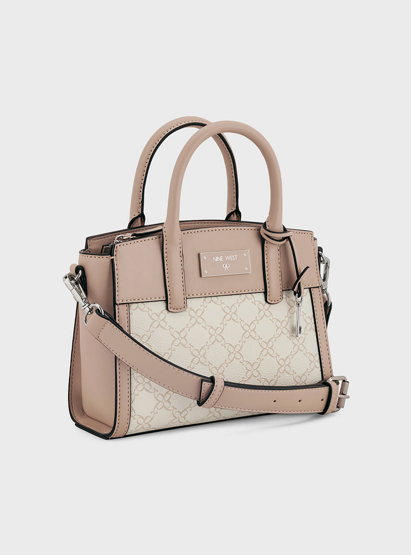 Nine West Ledger Monogram Double Handle Satchel Bag with Zipper Closure-women-bagsandwallets-handbags-image-2