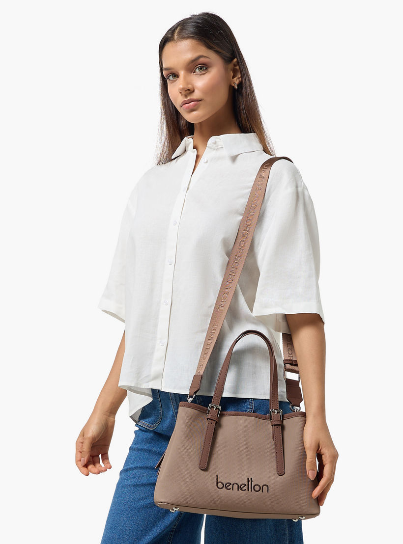 United Colors of Benetton Textured Tote Bag with Zip Closure-women-bagsandwallets-handbags-image-8