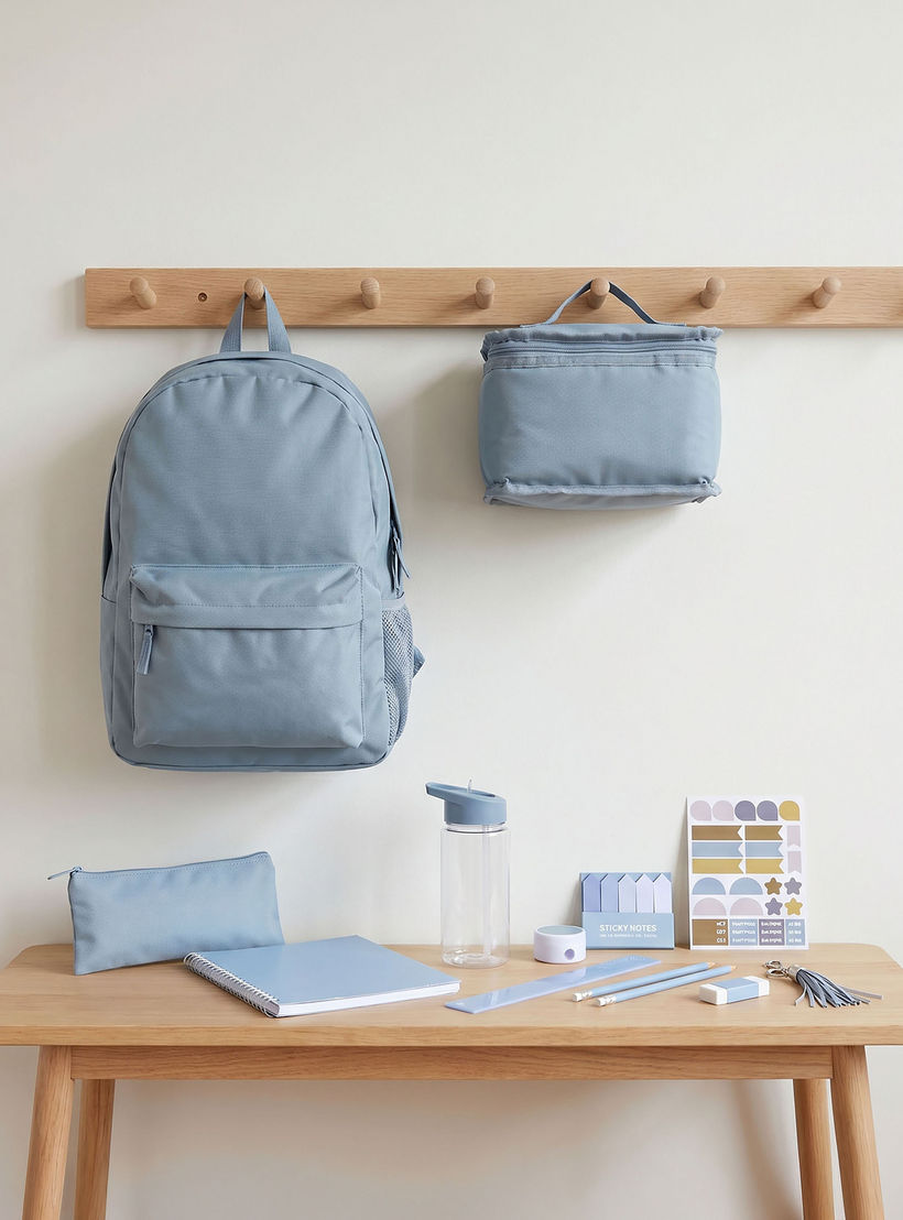 Solid 12-Piece Backpack School Bag Set for Boys 5-8 Years with Pencil Pouch and Bottle-school-bagsandbackpacks-backpacks-image-1