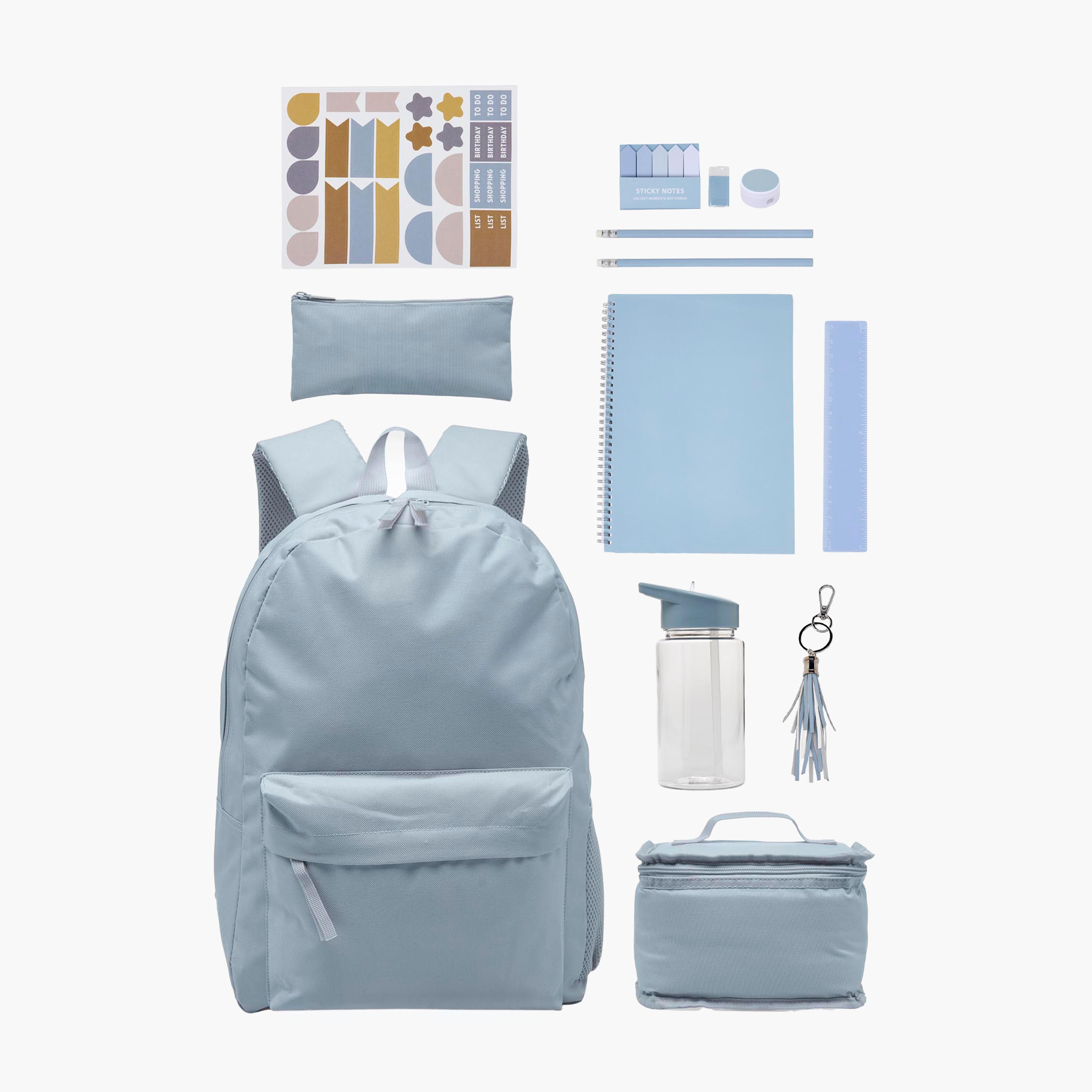 Solid 12-Piece Backpack School Bag Set for Boys 5-8 Years with Pencil Pouch and Bottle-school-bagsandbackpacks-backpacks-image-2