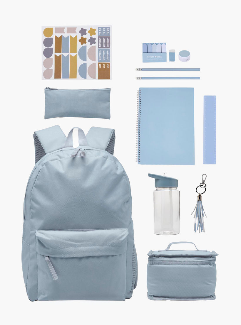 Solid 12-Piece Backpack School Bag Set for Boys 5-8 Years with Pencil Pouch and Bottle-school-bagsandbackpacks-backpacks-image-2