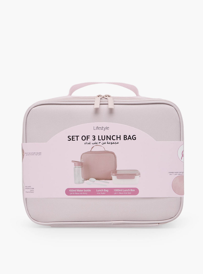 Solid 3-Piece Lunch Bag Set for Girls 5-8 Years with Lunch Box and Water Bottle - 1 L-school-lunchessentials-sets-image-11
