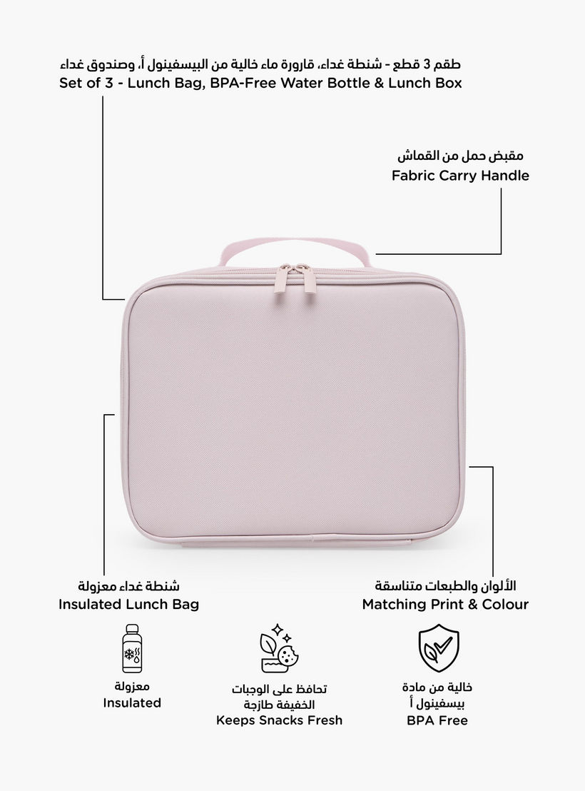 Solid 3-Piece Lunch Bag Set for Girls 5-8 Years with Lunch Box and Water Bottle - 1 L-school-lunchessentials-sets-image-3