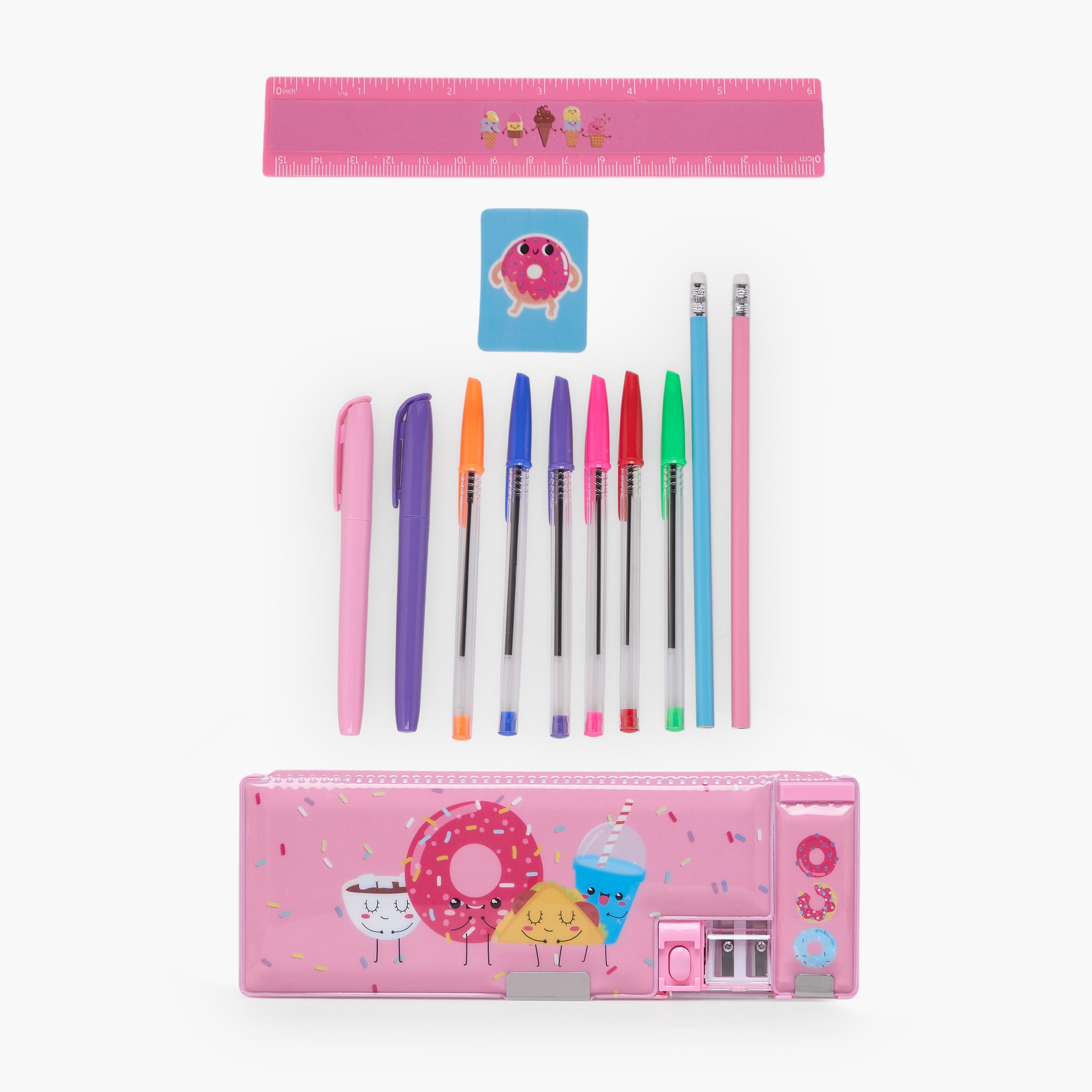 Findz Doughnut Print Stationery Set with Pencil Case, Pens and Ruler - 14-Piece-school-stationery-sets-image-1