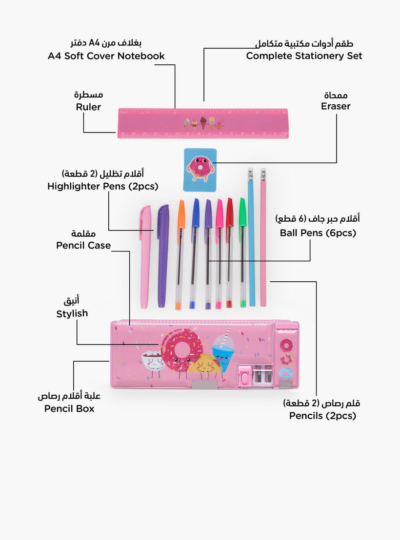 Findz Doughnut Print Stationery Set with Pencil Case, Pens and Ruler - 14-Piece-school-stationery-sets-image-2