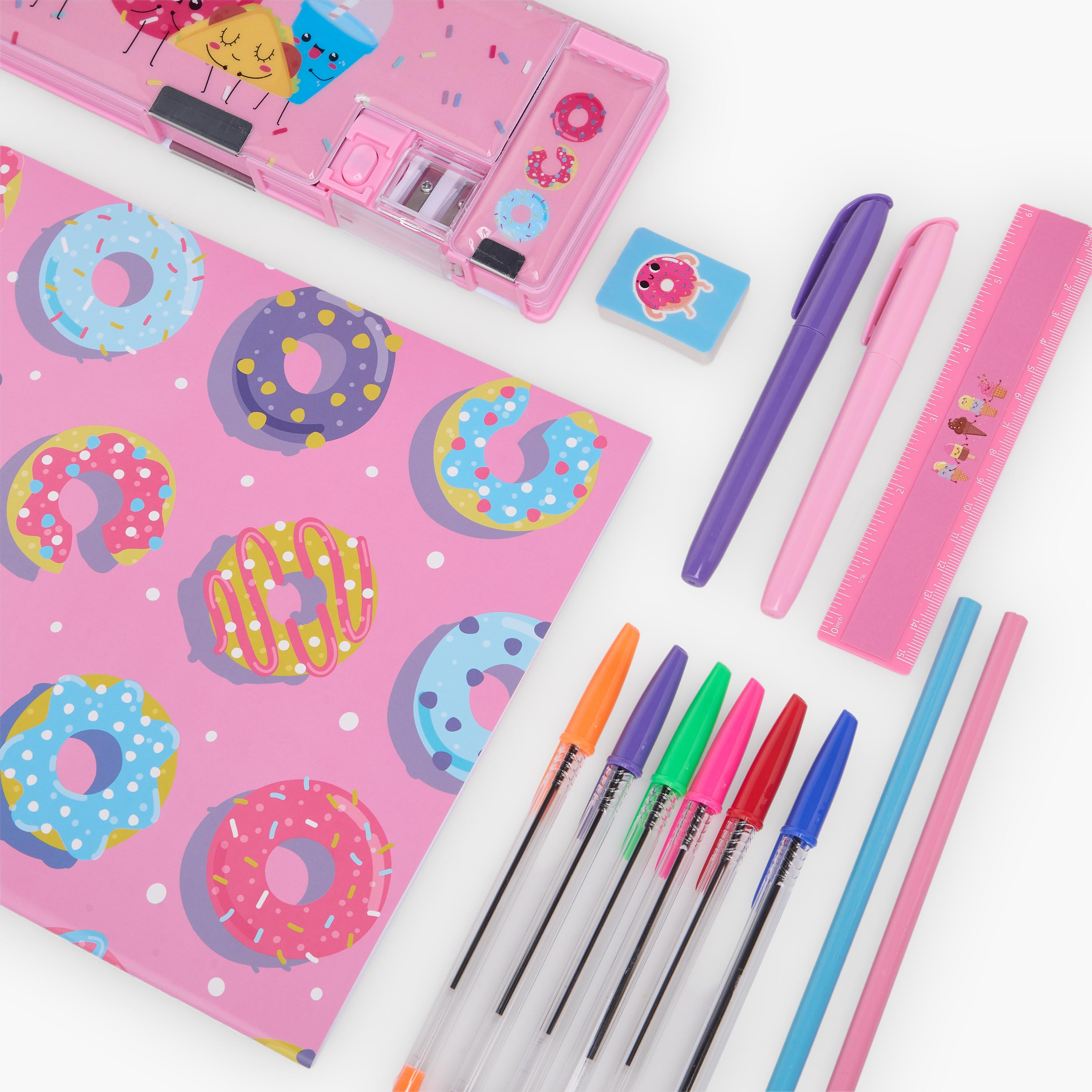 Findz Doughnut Print Stationery Set with Pencil Case, Pens and Ruler - 14-Piece-school-stationery-sets-image-9