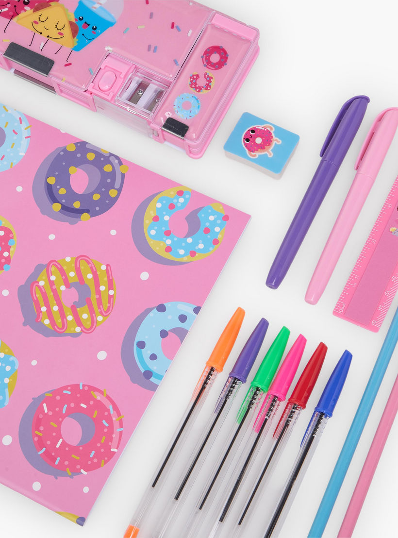 Findz Doughnut Print Stationery Set with Pencil Case, Pens and Ruler - 14-Piece-school-stationery-sets-image-9