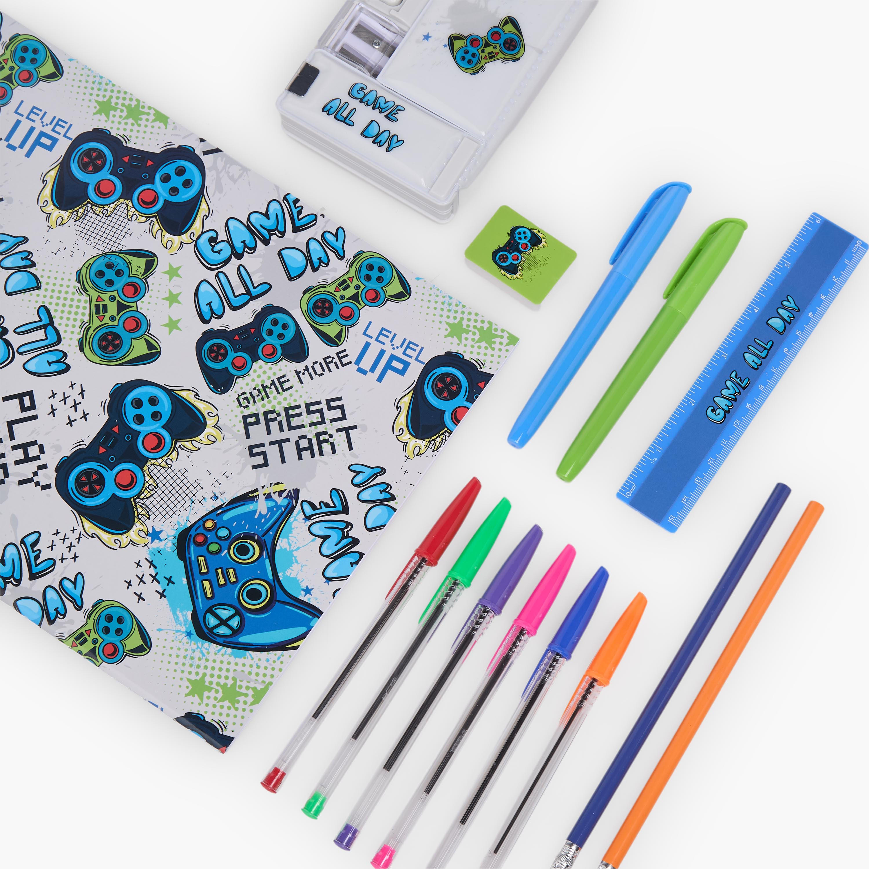 Findz Game Print Stationery Set with Pencil Case, Pens and Ruler - 14-Piece-school-stationery-sets-image-10