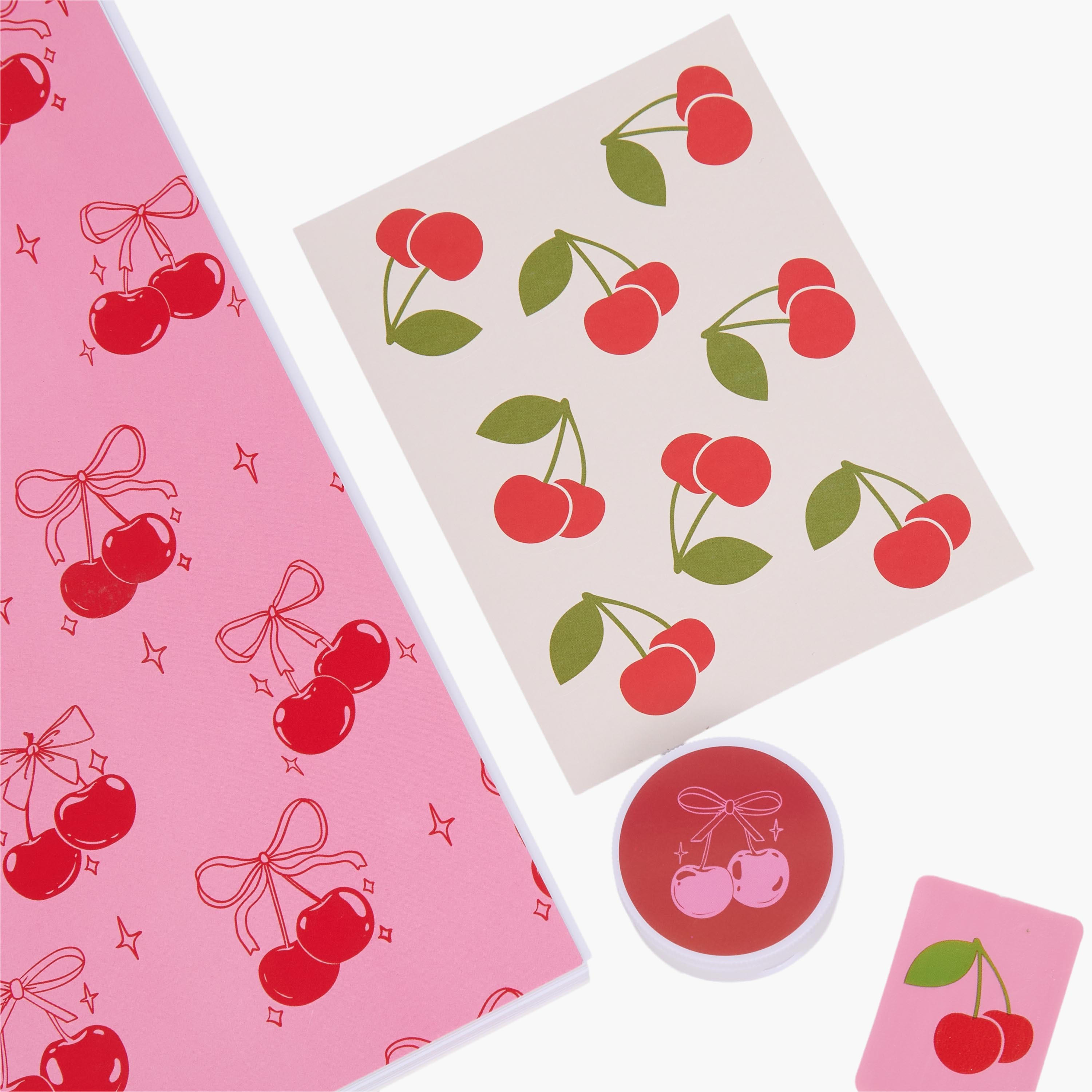 Findz Cherry Print Stationery Set with Notebook, Pens, Sticker Sheet and Eraser - 14-Piece-school-stationery-sets-image-5
