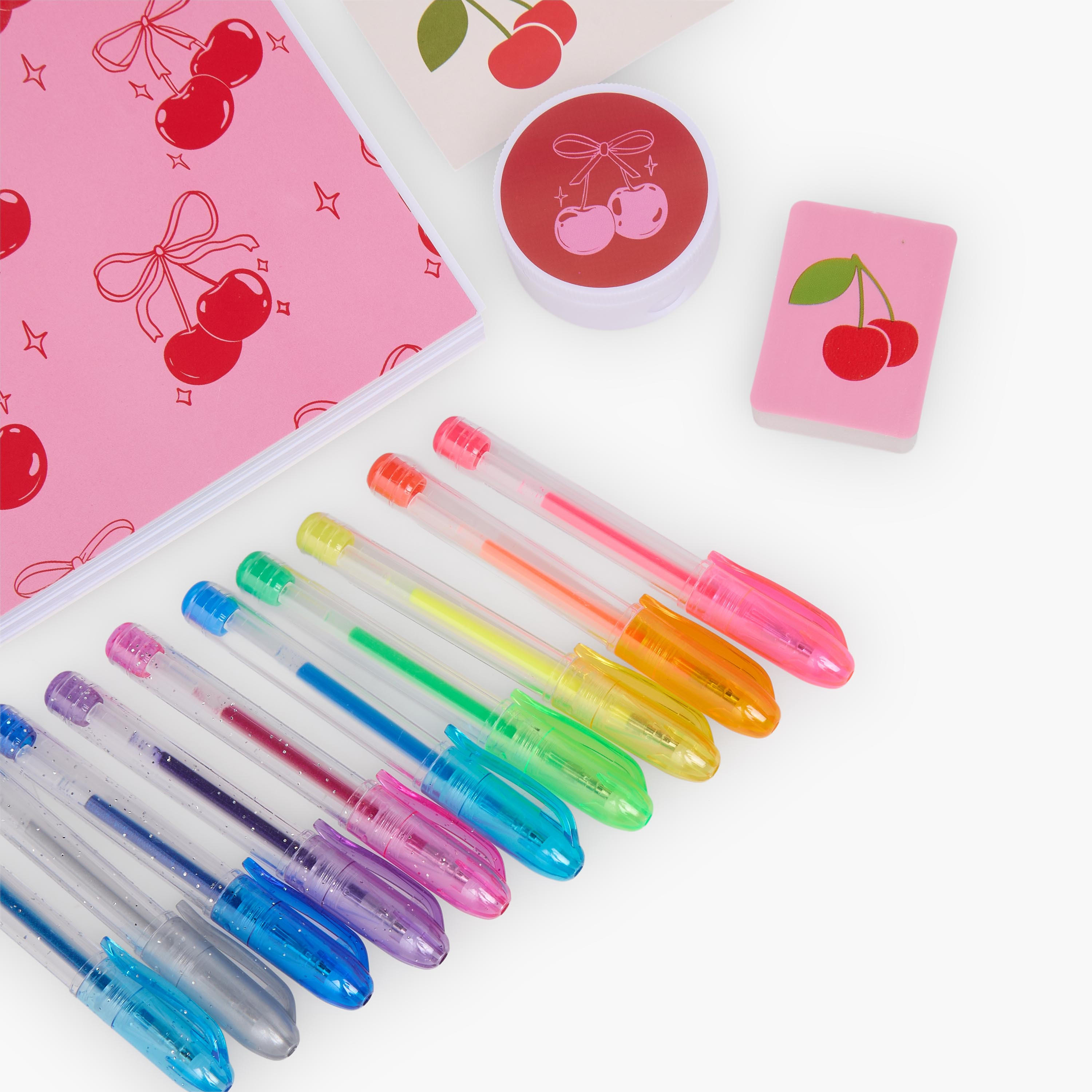 Findz Cherry Print Stationery Set with Notebook, Pens, Sticker Sheet and Eraser - 14-Piece-school-stationery-sets-image-6