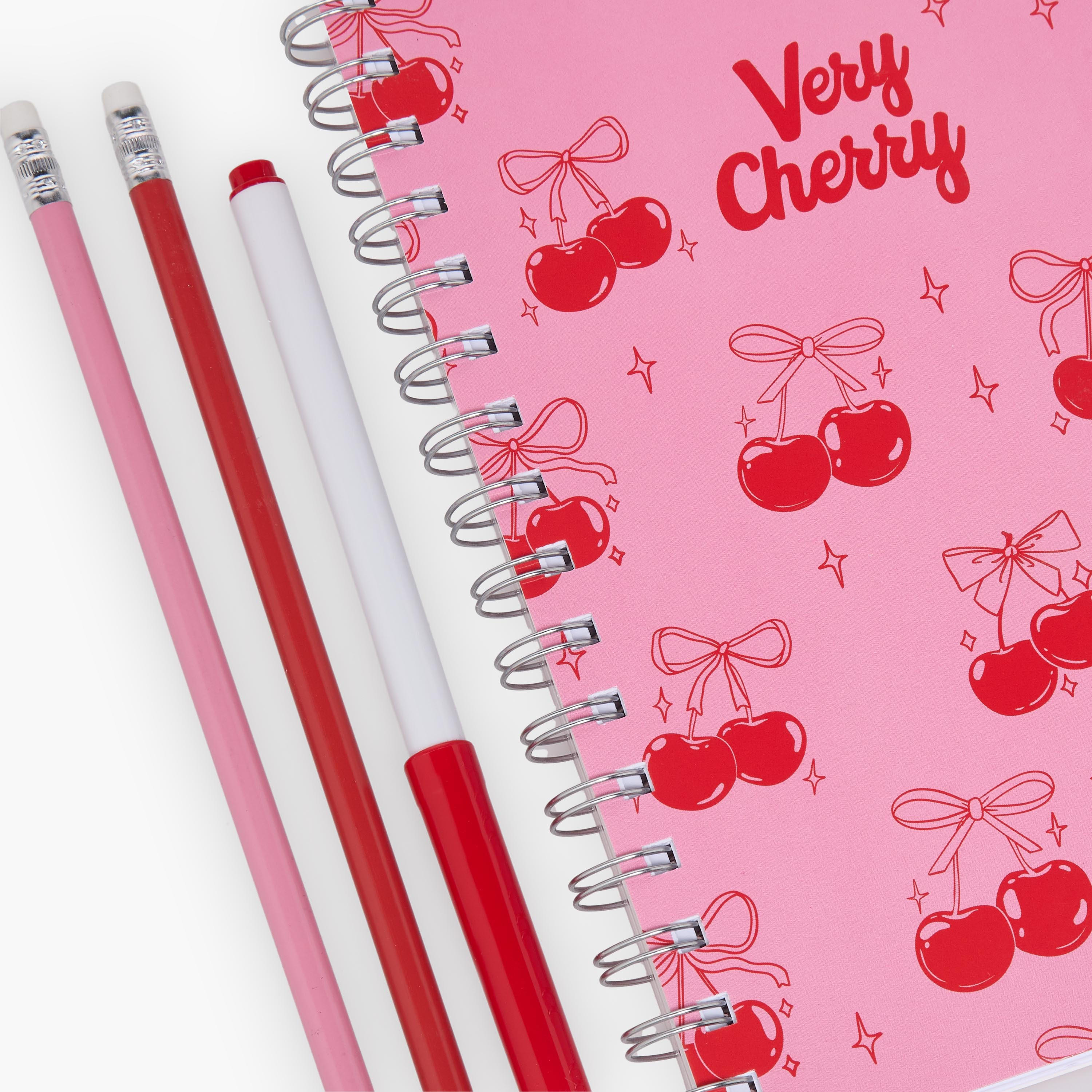 Findz Cherry Print Stationery Set with Notebook, Pens, Sticker Sheet and Eraser - 14-Piece-school-stationery-sets-image-7